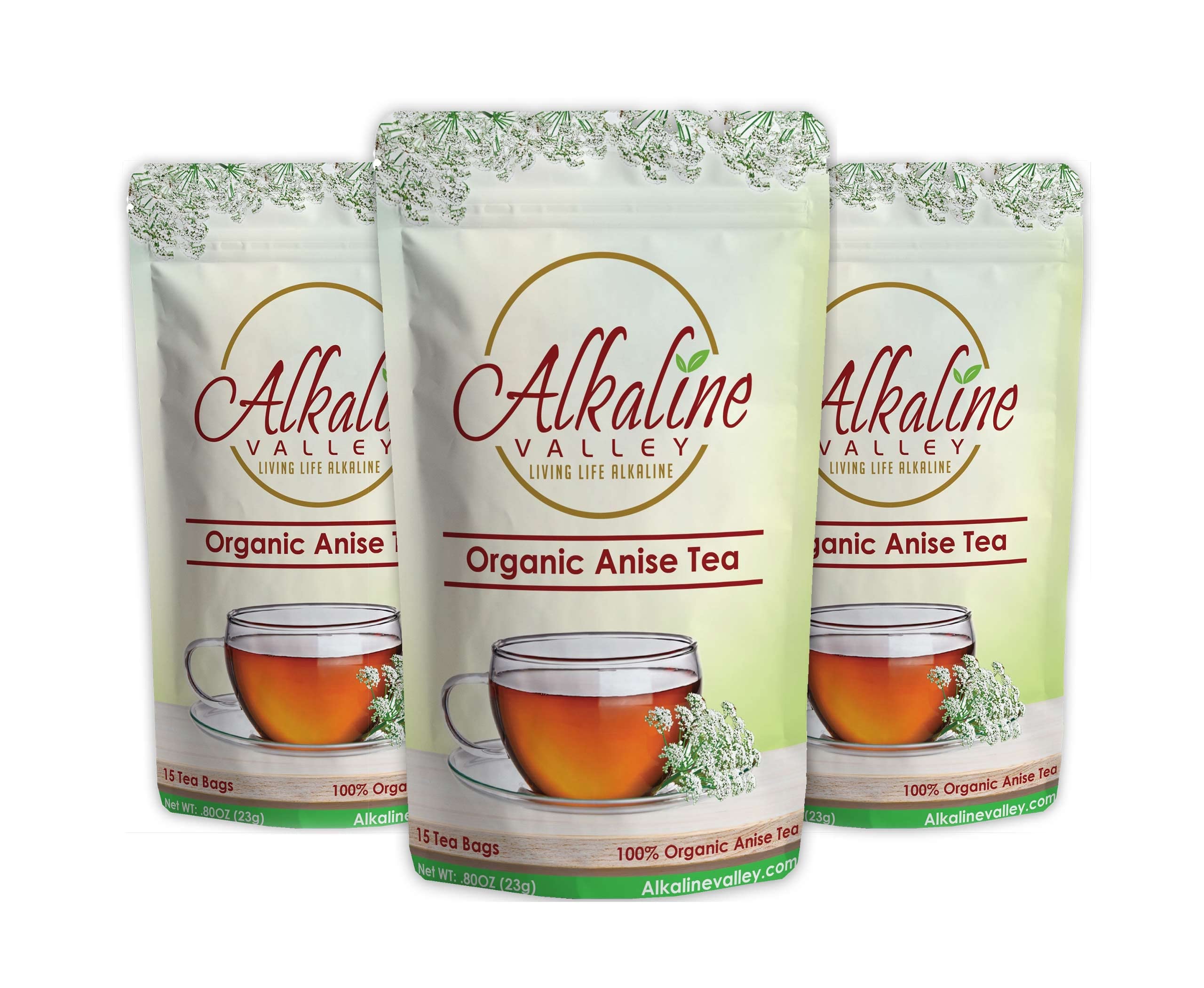 Anise Tea - 100% Organic and Alkaline - 15 Unbleached/Chemical-Free Anise Tea Bags - Pack of 3 - Caffeine-Free, No GMO