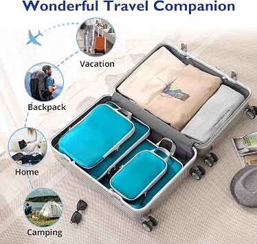 Compression Packing Cubes, 8 Set Packing Cubes for Travel Compression, Lightweight Compressible Package Organizer for Carry On and Suitcases, DustyBlue and Grey