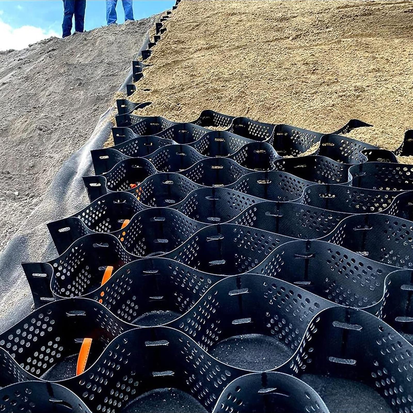 RENLXFI Raised Stabilization Grids, 10cm Deep Gravel Ground Grid for Garden Landscaping Parking Lots Slope, HDPE Honeycomb Geogrid 6000kg Driving Load(500cmx600cm(16.4ftx19.6ft))