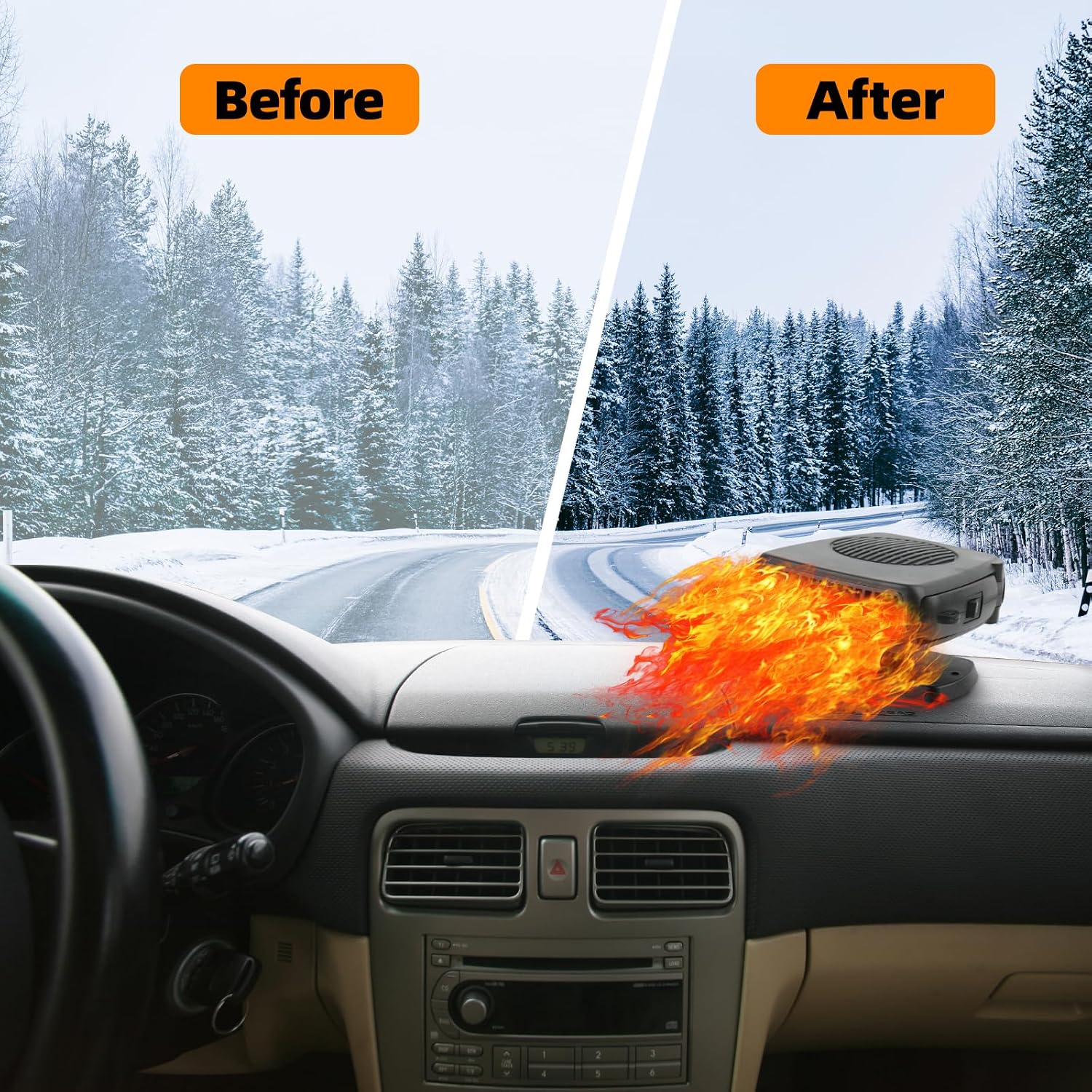 Portable Car Heater, 12V 200W 2-in-1 Defroster Defogger with Handle, 2026 New Upgrade Fast Heating & Cooling Fan Plug into Cigarette Lighter for Car, RV, Travel