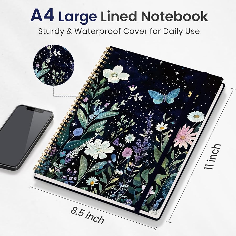 Taja Large Spiral Lined Journal for Women, 8.5" x 11" Notebooks for Work Collge Ruled, A4 Aesthetic Cute Journaling Notebooks for Writing, Plastic Cover, Celestial - image 5