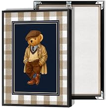 Vintage Teddy Bear Canvas Wall Art Polo Trench Coat Animals Poster Funny Minimalist Lattice Pictures Canvas Prints Painting For Living Room Bedroom Apartment Wall Decor 12x16in Unframed