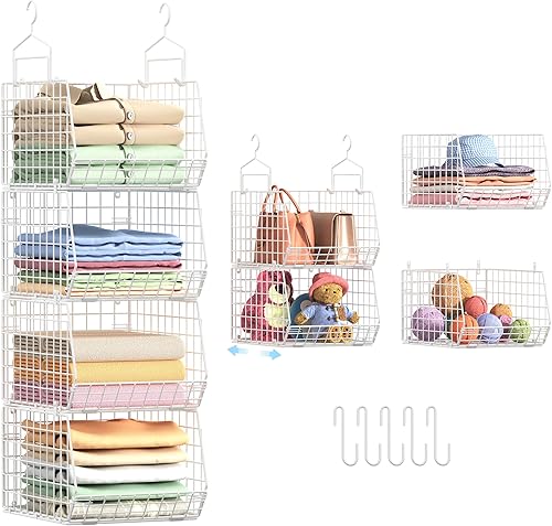 Miniatura 1 de Organizador de armario plegable extra profundo de 4 pulgadas, estantes pequeños de alambre y almacenamiento con 5 ganchos en S, cestas de metal de 4