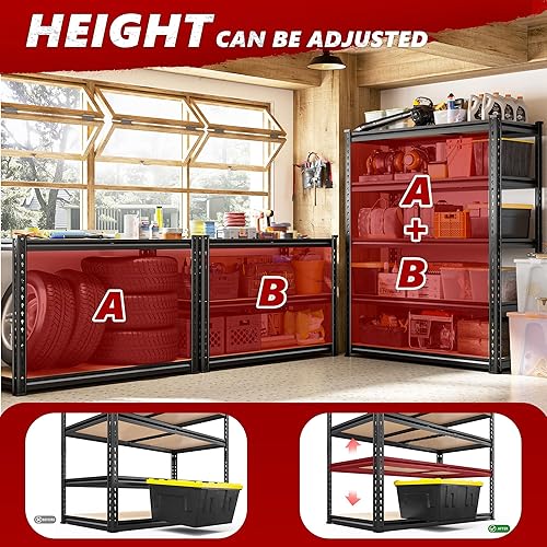Miniatura 5 de REIBII Estantes de almacenamiento de 2020 LBS, estantería de garaje de 5 niveles, estantes de garaje ajustables y resistentes, estante de utilidad,