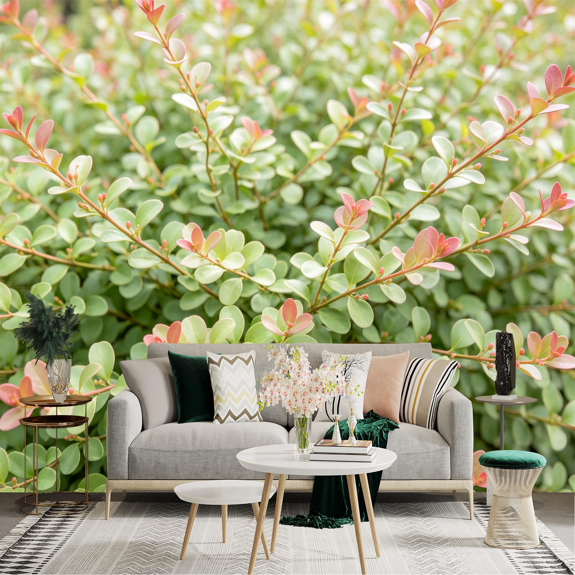Lnzczhyre Dbh260521057 Custom Size Wall Sticker Mural， Fresh Green Leaves， Vibrant Spring Foliage， Natural Plant Pattern， For Wall Decoration， Peelandstick Wall Decals.
