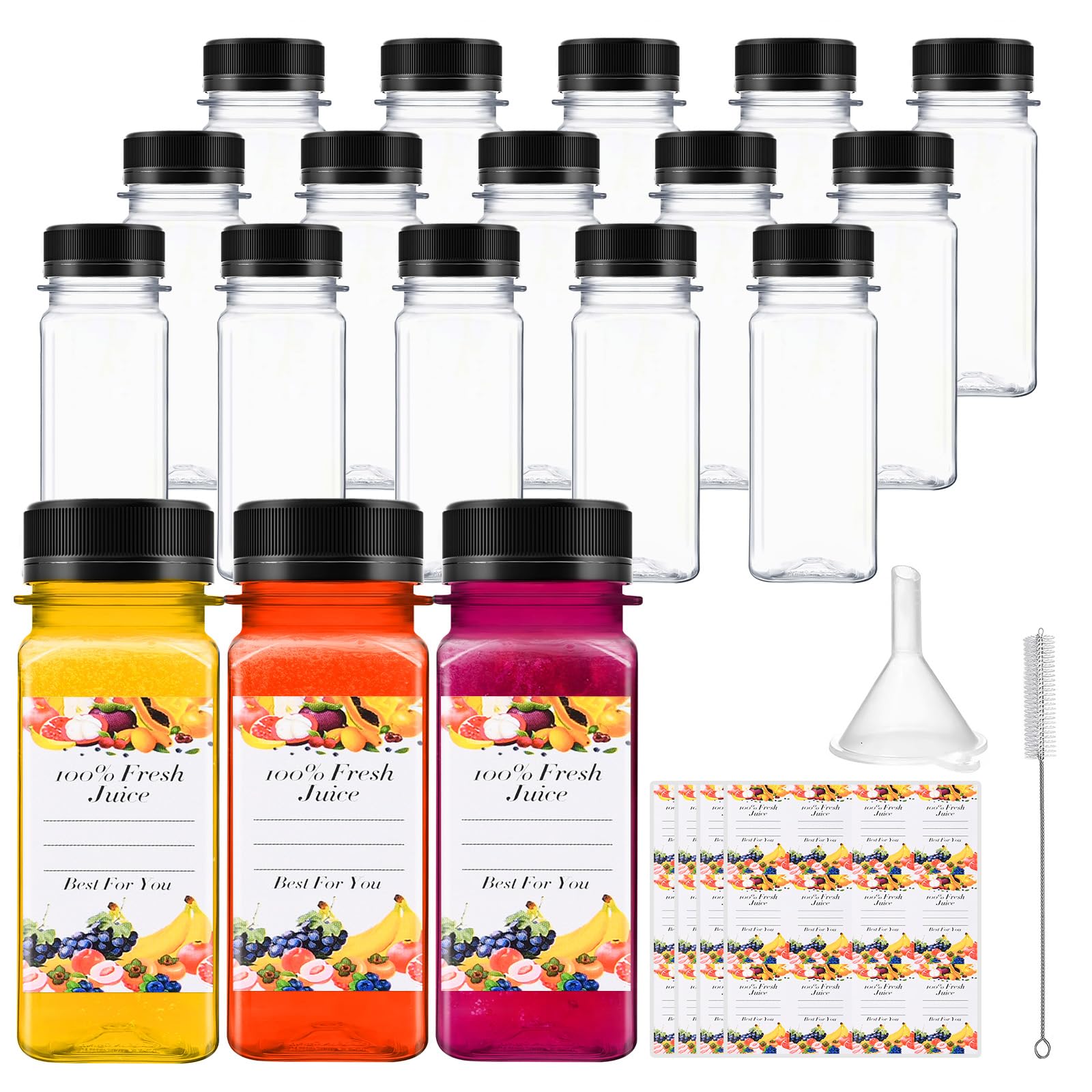 Photo 1 of 18pcs 2oz Shot Bottles with Caps, Empty Juice Bottles for Juicing, Reusable Containers with Labels, Funnel and Brush for Milk Ginger Shots Drinking