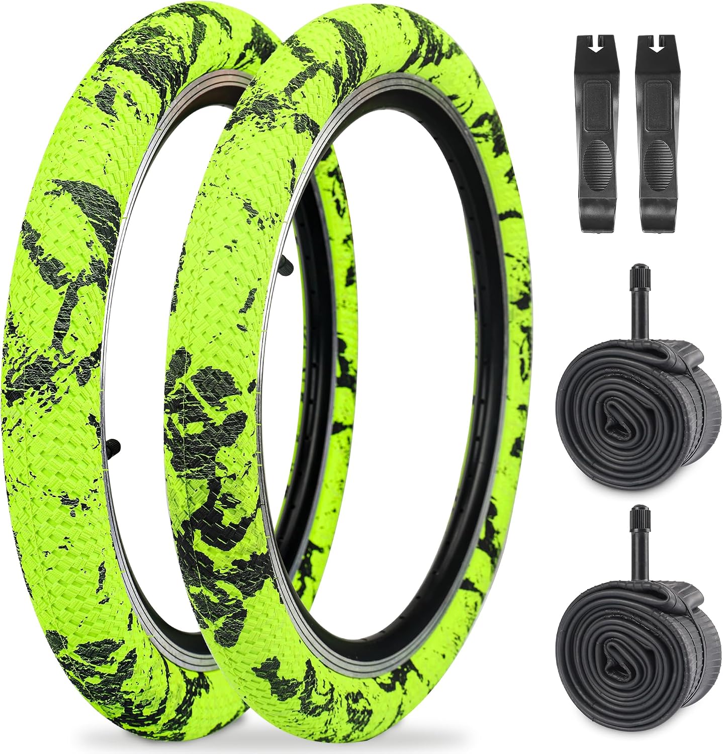 2 BMX Bike Tires & Tubes - Camo Blue 20" Strong Grip
