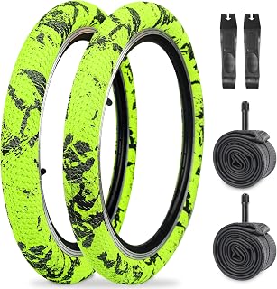 2 Pack BMX Bike Tire and Tube - Camouflage Green Side Wall - 20" Strong Grip Compatible Replacement
