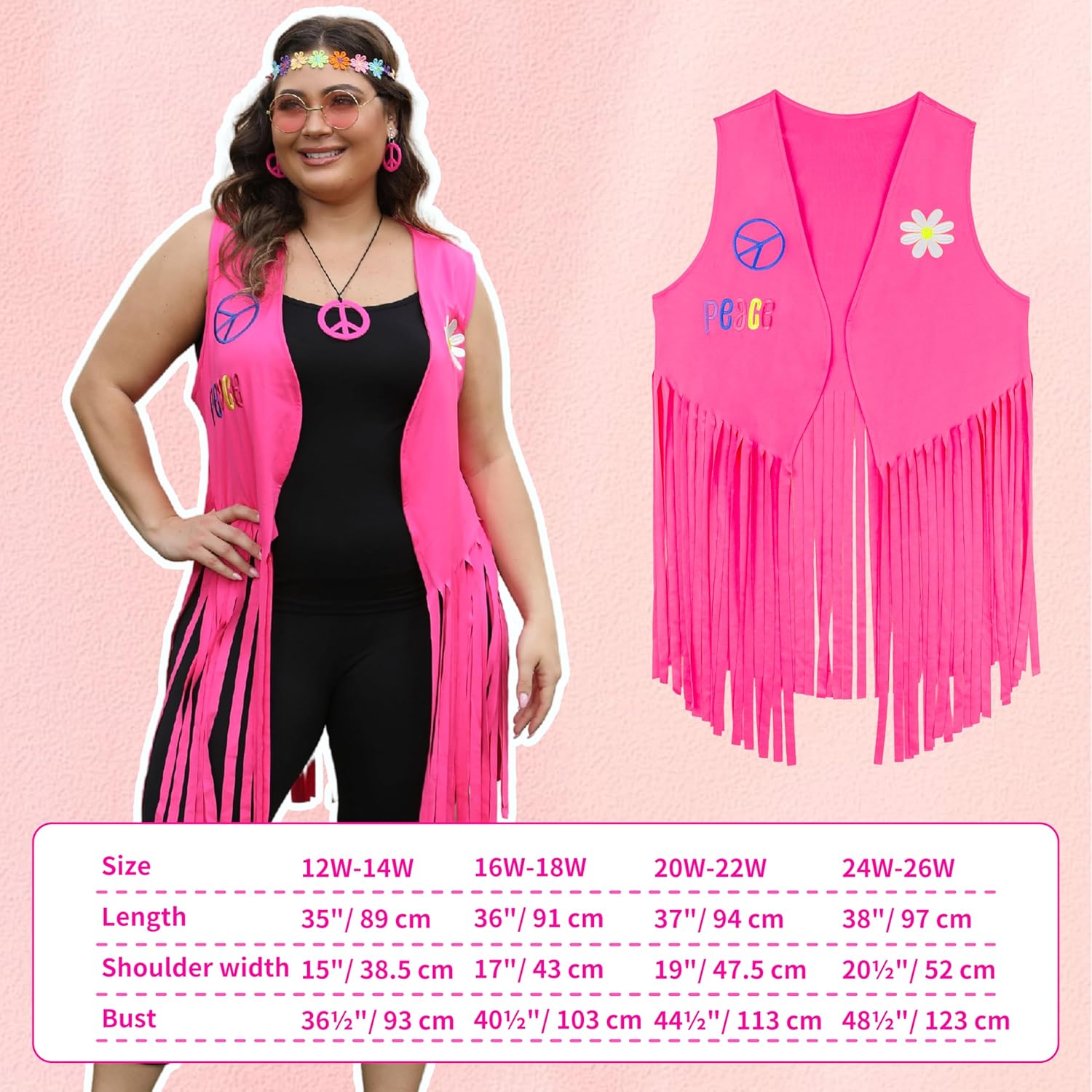 Plus Size Western 60s 70s Hippie Costume Outfit for Women 12W-26W - Image 6