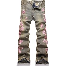 HENGAO Mens Flared Jeans Slim Fit Stretch Skinny Ripped Distressed Trendy Bell Bottom Denim Pants