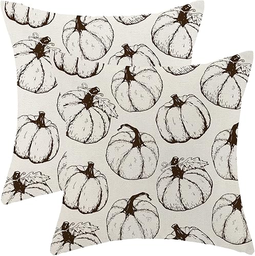 Miniatura 16 de Juego de 2 fundas de almohada de otoño de 18 x 18 pulgadas, color naranja quemado, calabaza, otoño, cosecha, Acción de Gracias, casa de campo