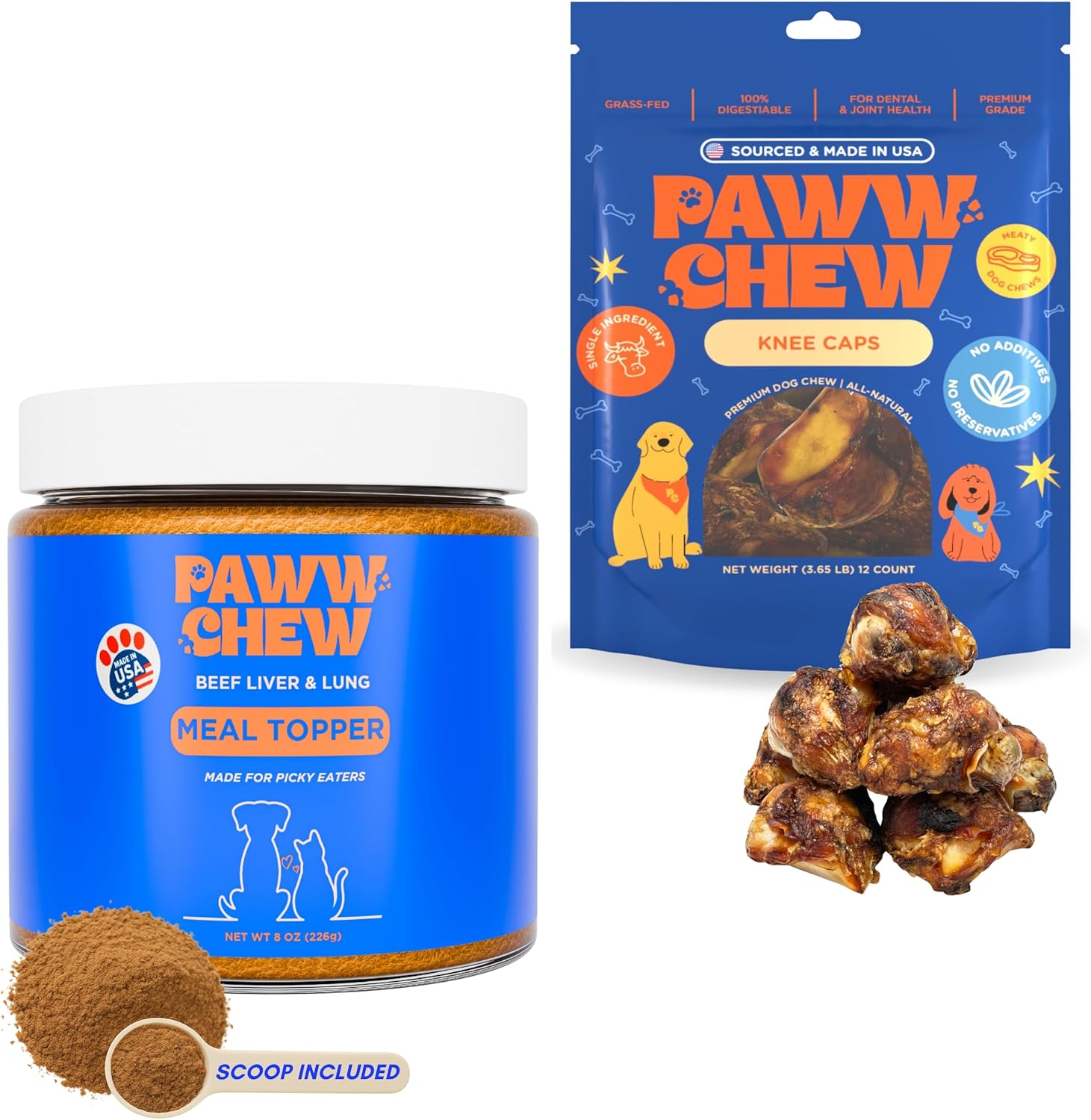 PAWW CHEW Beef Liver Food Topper & Knee Caps for Dogs, 100% Natural, Made in The USA, Dog Seasoning for Food, Meal Topper for Picky Eaters