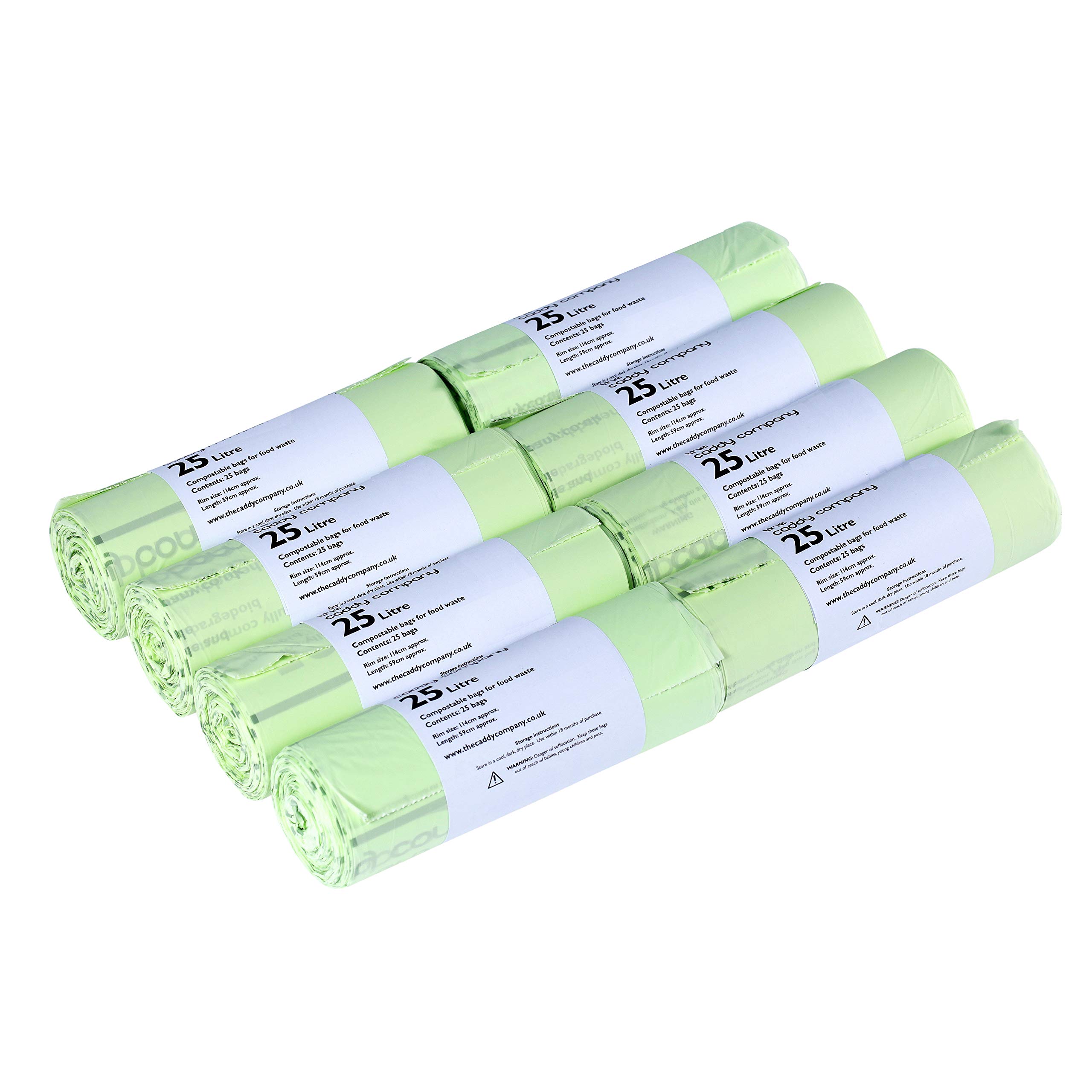 200 x 25 Litre Caddy Company Compostable Kerbside Caddy Bags – 8 rolls - EN13432 25L Food Waste Liners