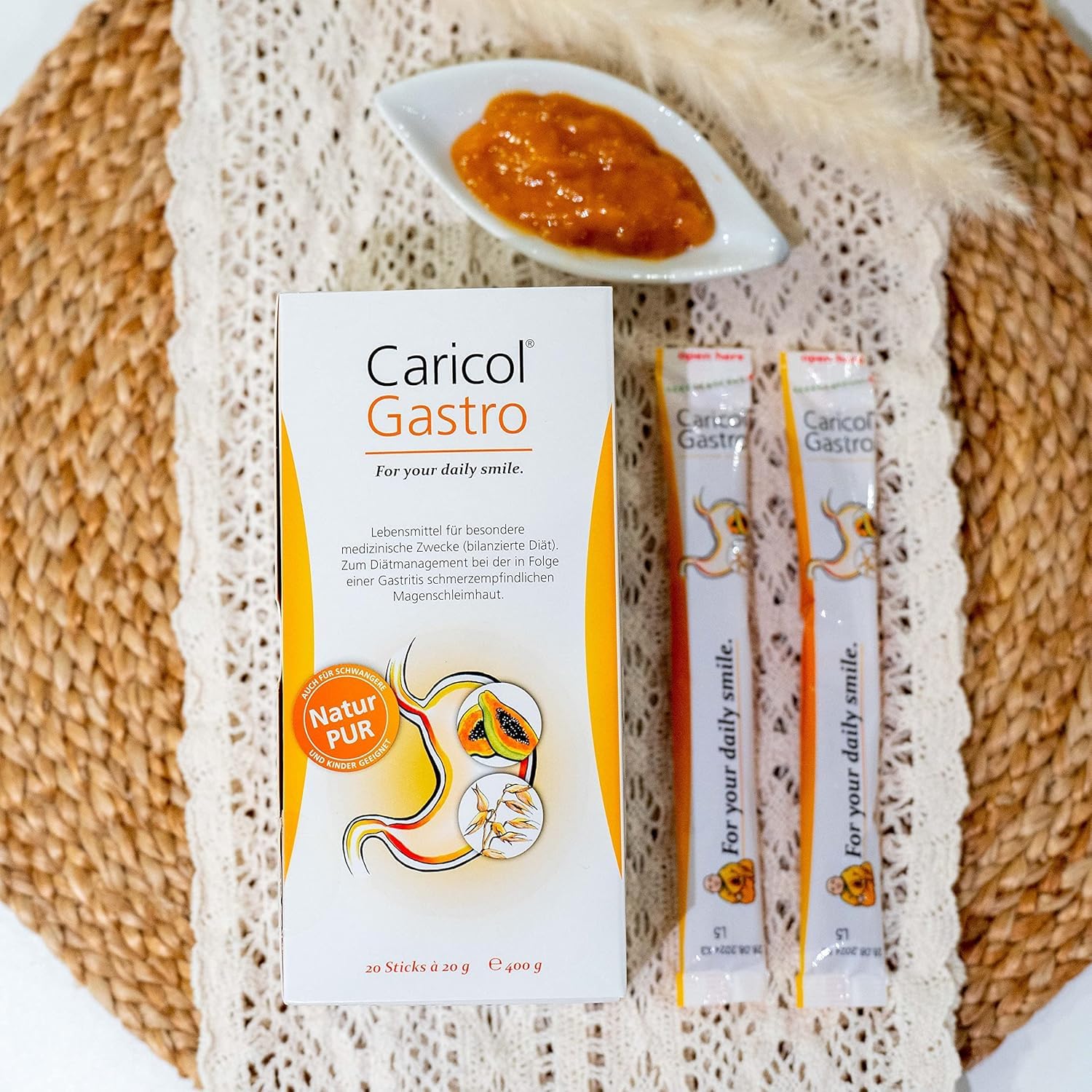 Caricol Gastro | 100% prodotto naturale | Supporto per la mucosa gastrica | Con il potere di Papaya & Biotina | Con papaina | 42 bastoncini da 20 g (840 g)