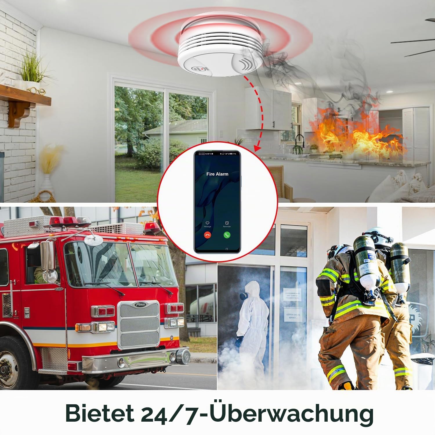 XNY WLAN-Rauchmelder mit App-Benachrichtigungen, Feuermelder mit Austauschbarer Batterie, EN 14604 Zertifiziert, 90 dB Hörbarer Alarm, Funktioniert mit Tuya und Smart Life Kostenlose APP, 3 Stück