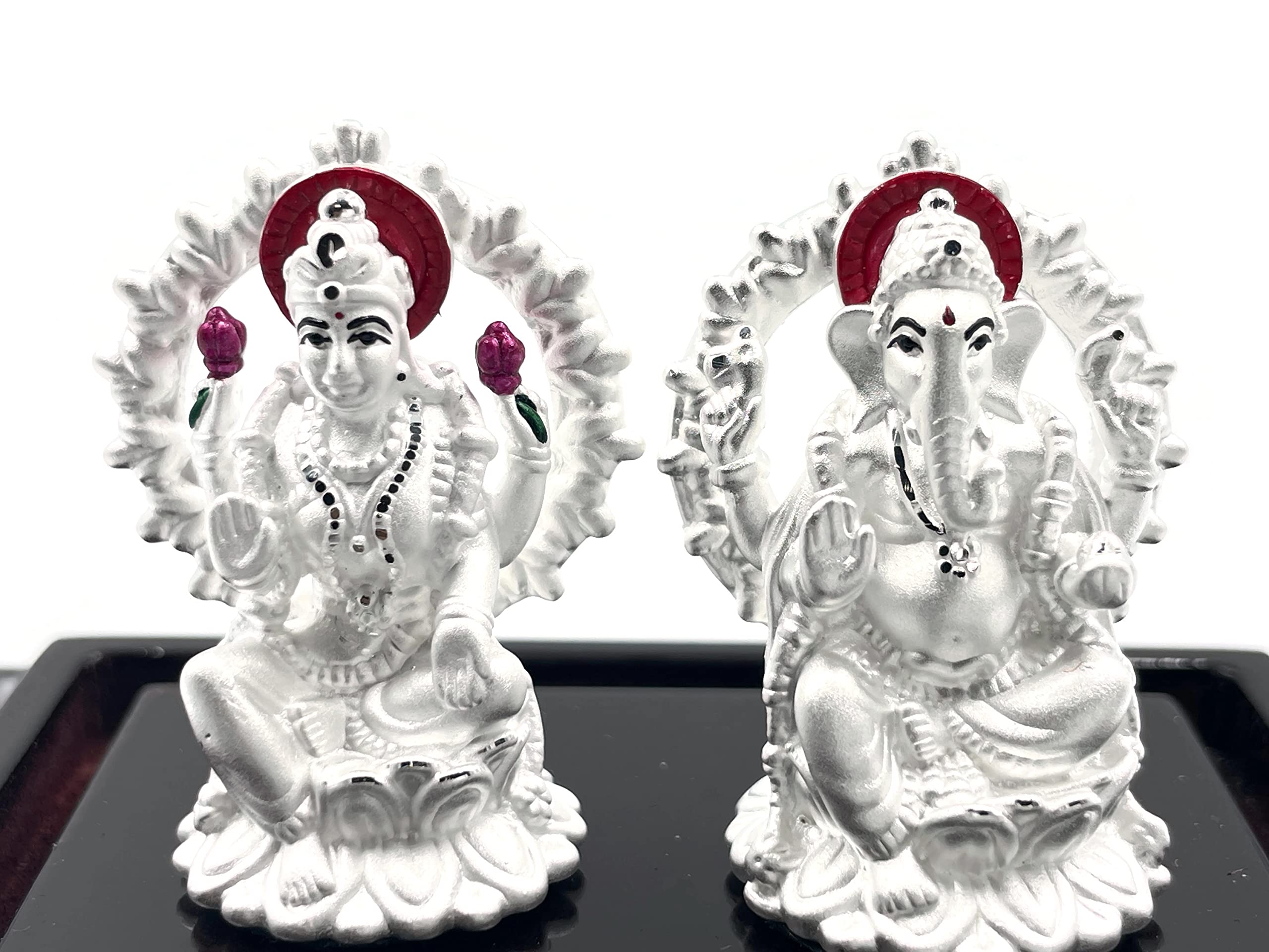 999 Pure Silver Ganesha Lakshmi/Laxmi Idol/Statue/Murti (Figurine #28)