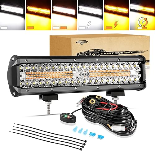 Miniatura 7 de Auxbeam Barra de luz LED recta de 42 pulgadas y 240 W, 6 modos de luz estroboscópica blanca ámbar todoterreno, haz combinado de inundación puntual