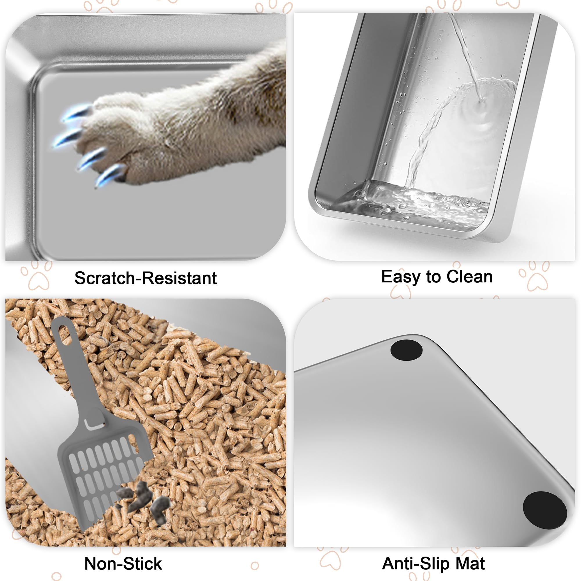 Stainless Steel Sifting Cat Litter Box for Pine Pellets, Large Metal Cat Litter Box Sifter Pan with Litter Scoop, Low Dust, Odor Control, Easy Cleaning, 19.7L*13.8W*6H - image 6