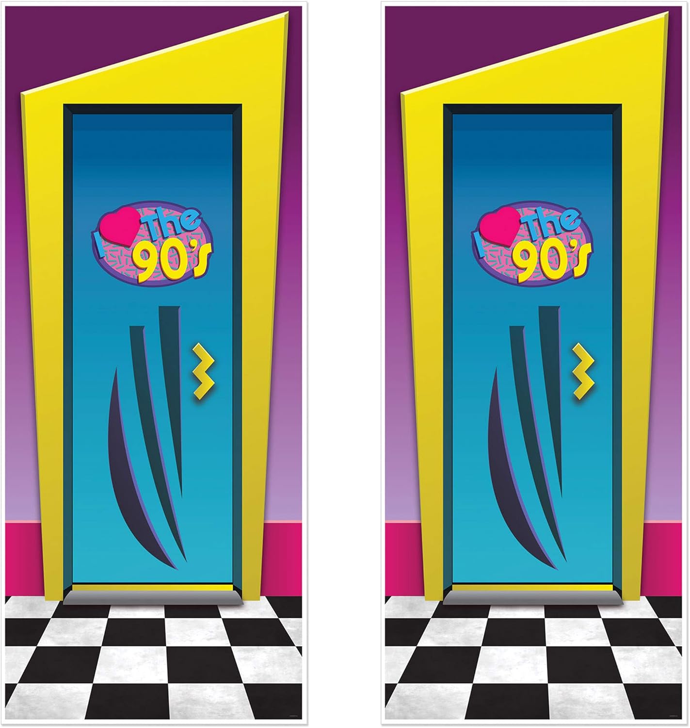 Beistle Plastic I Love the 90's Door Covers, 6' x 30", Set of 2 - 1990's Themed Front Porch Decoration, Decades Party Supplies, Millennial Photo Backdrop for Birthday Celebrations