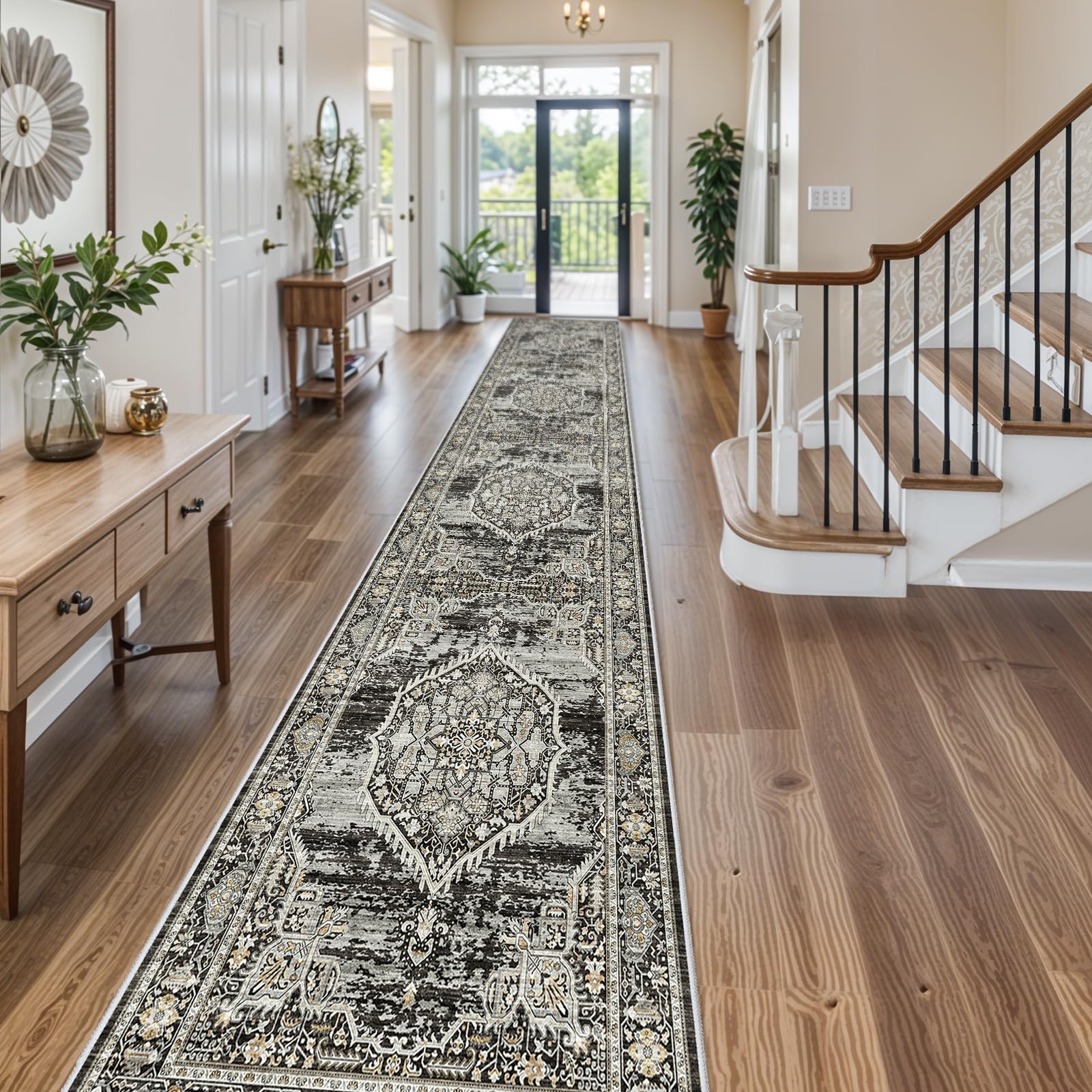 Washable Hallway Runner Rugs 3x16: Soft Ultra Thin Low Pile Carpet Machine Washable Indoor Lightweight Rug Runner Anti Slip Backing Rugs for Living