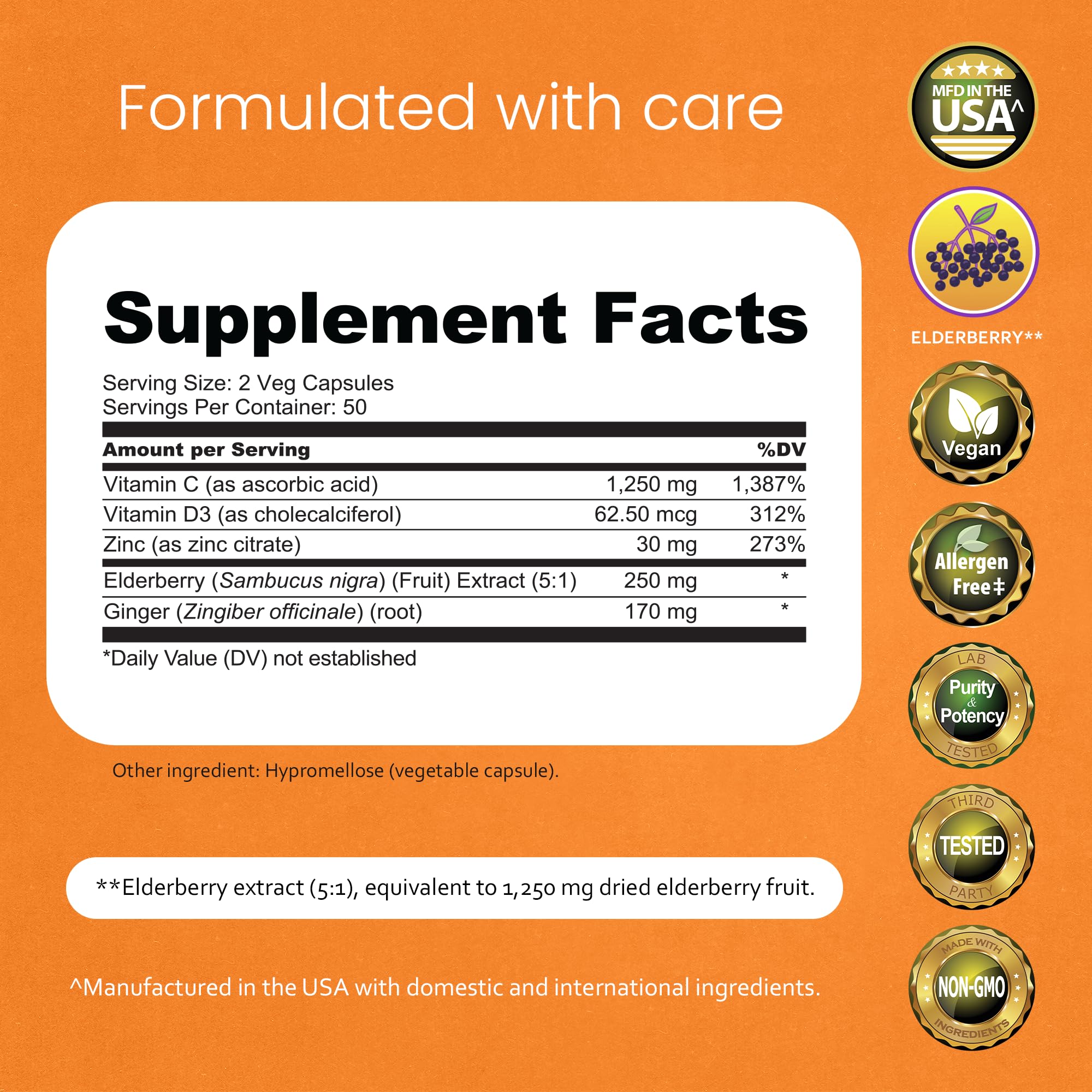 NaturaLife Labs Vitamin C with Vitamin D3, Zinc, Elderberry & Ginger Root – 1,700 mg per Serving – 100 Capsules, Vegan, Non-GMO, Gluten Free — Amazon image 2