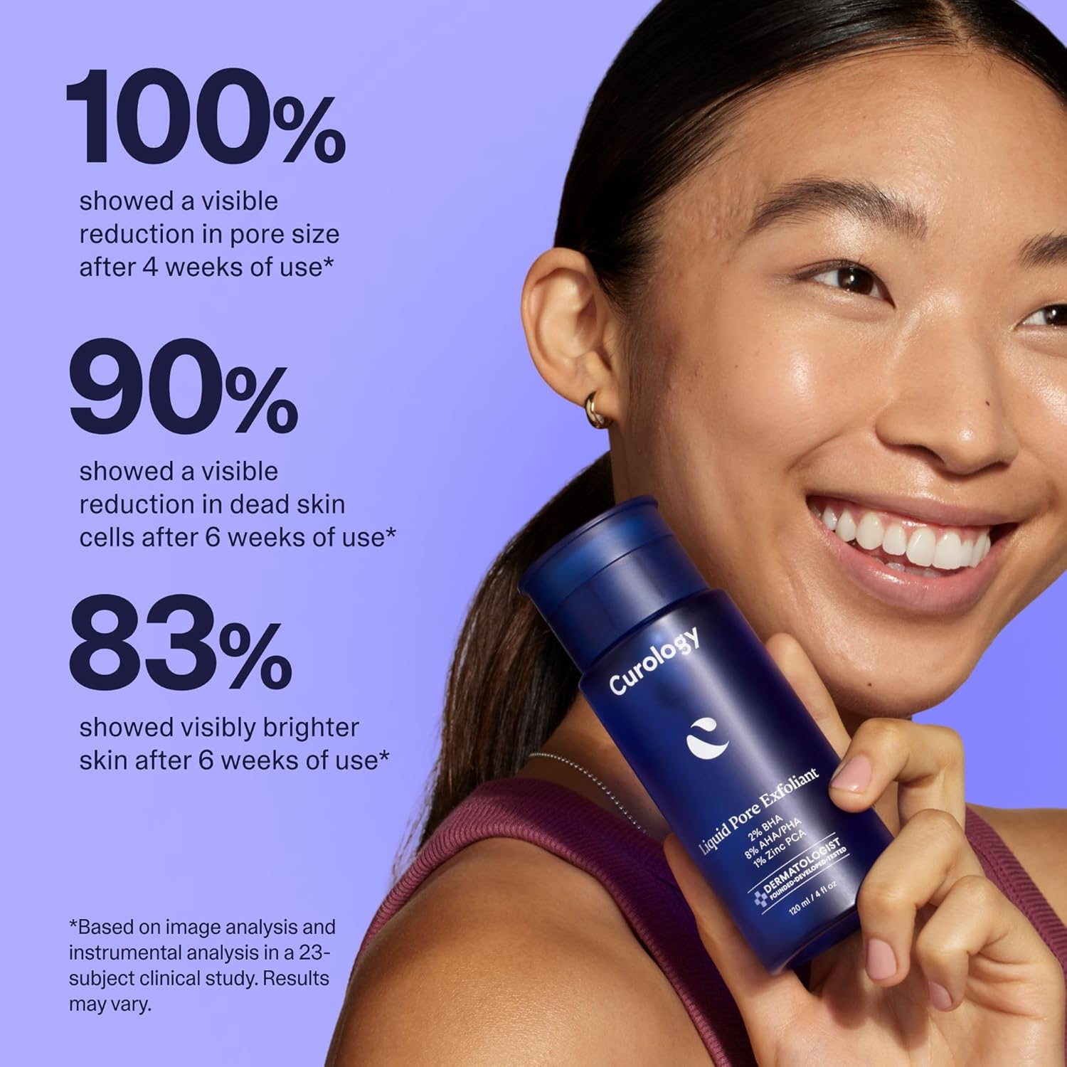 Curology Liquid Pore Exfoliant, 2% BHA Salicylic Acid, 8% AHA/PHA Lactic Acid, and 1% Zinc PCA, Brightening and Exfoliating Facial Skin Care, 4 fl oz
