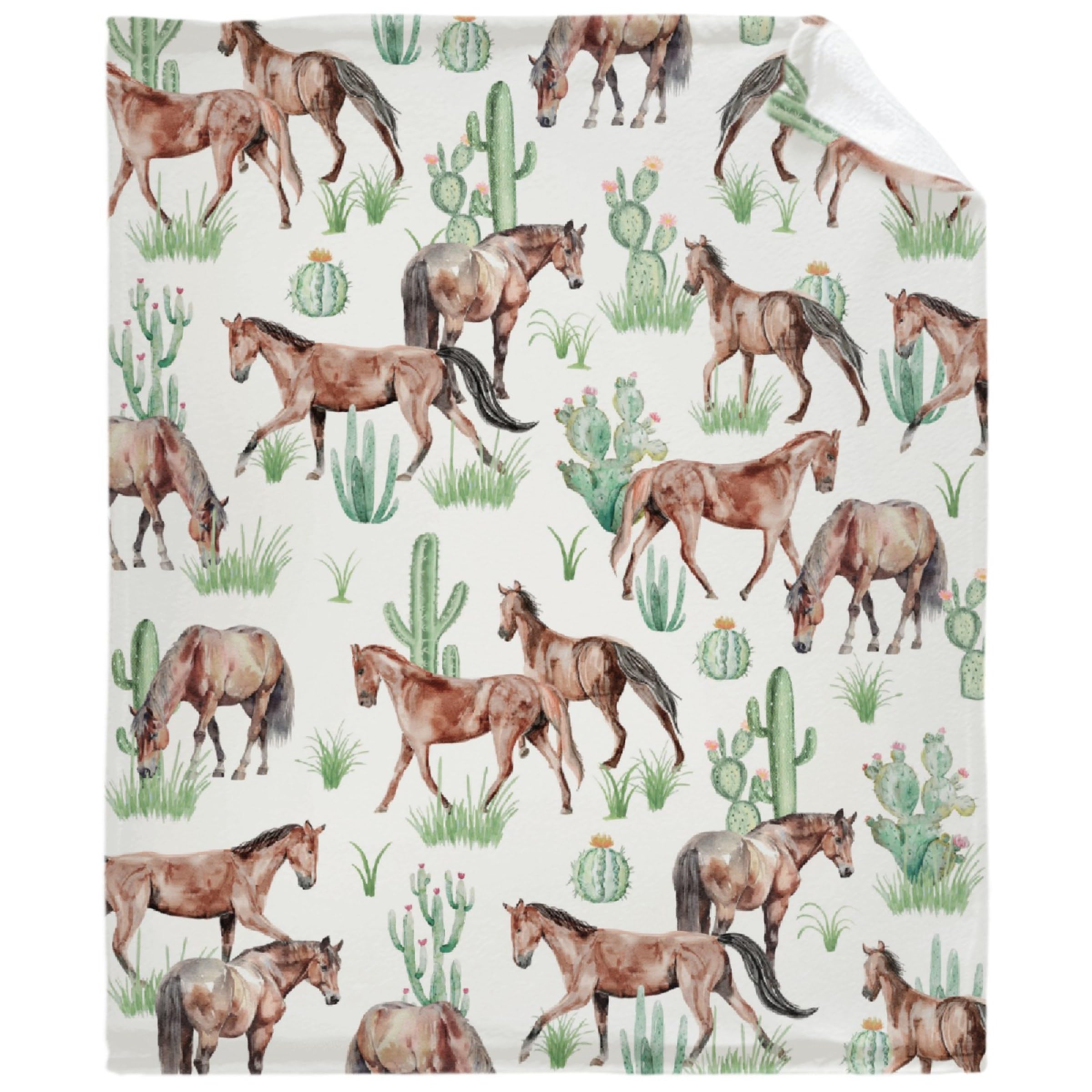 Desert Wild Horses Cactus Blanket Gifts Super Soft Lightweight Flannel Blankets Throw for Kids, Adult, Suitable for Couch, Sofa, Bed, Camping, Travel All Seasons 90