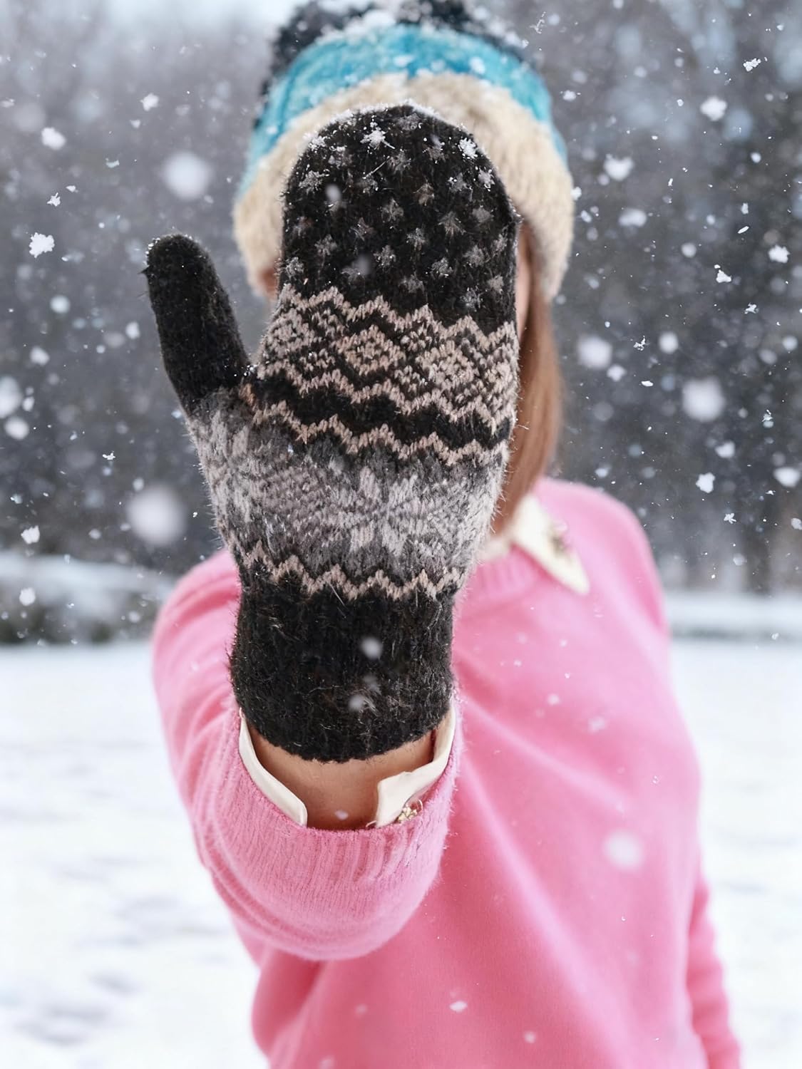 Winter Warm Mittens for Women Men Snowflake Mittens Soft Fleece Wool Gloves for Cold Weather - Image 5