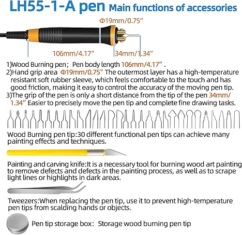 Miniatura 3 de LH55-1 kit de combustión de madera, herramienta de combustión de madera, kit de quemador de madera de temperatura ajustable digitalmente, kit de