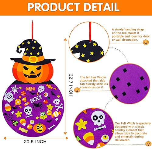 Miniatura 4 de Max Fun - Figura decorativa de fieltro para Halloween, 2.8 pies, con kits de manualidades para colgar para niños, Halloween, fiestas, para