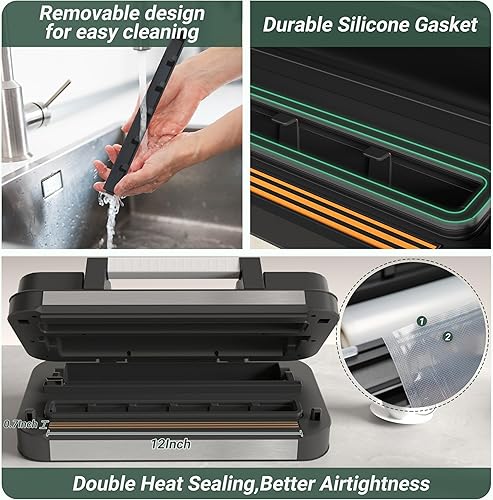 Miniatura 6 de Máquina selladora al vacío de 95 kPa, potente sistema de sellado de alimentos 10 en 1 de doble bomba con doble sellado térmico, cortador integrado y