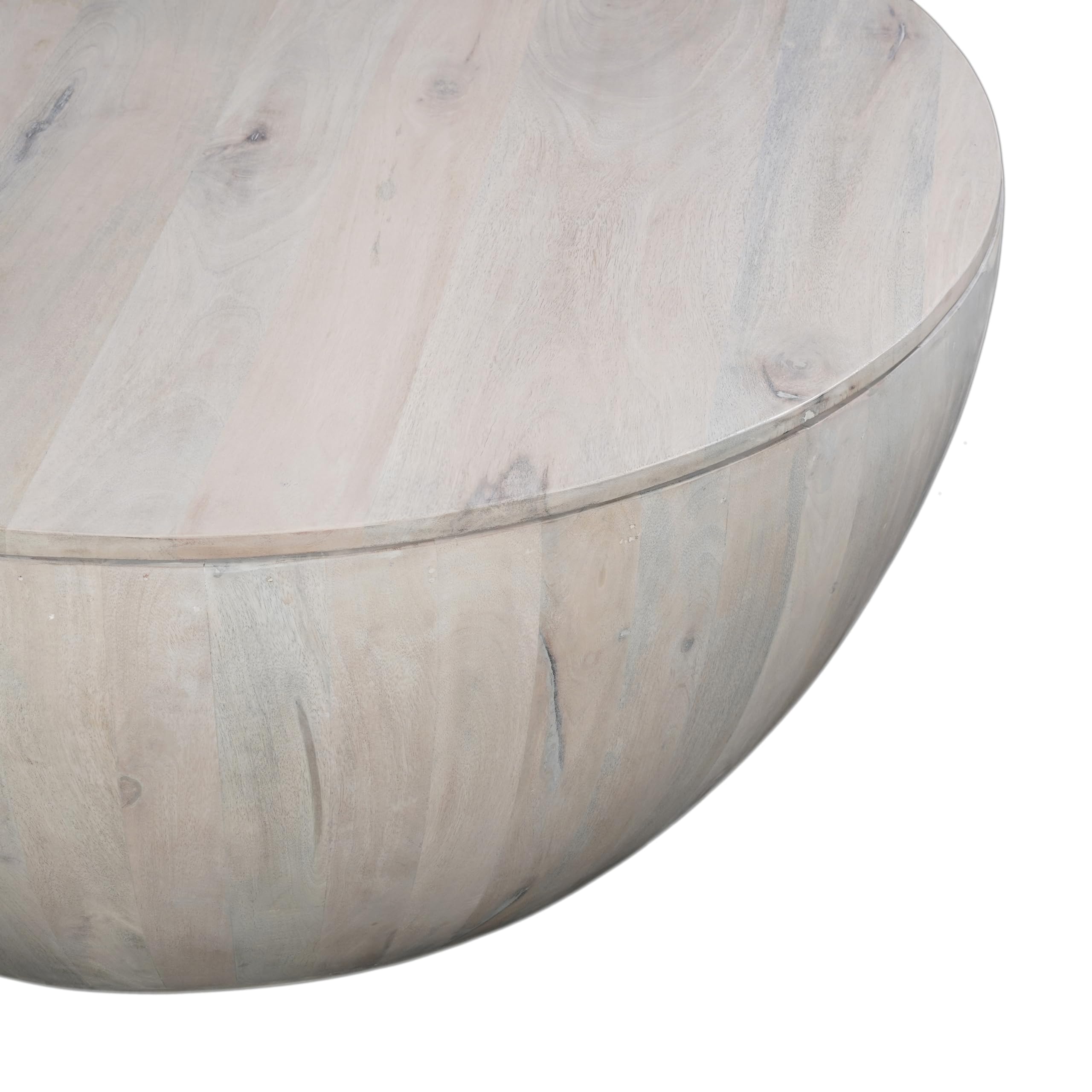The Urban Port 37 Inch Round Coffee Table, Handcrafted Drum Shape with ...