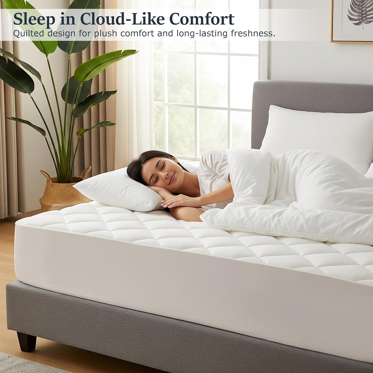 LUX Décor Twin XL Mattress Pad – Quilted Elastic Fitted Mattress Cover Protector Upto 16 Inches Deep Pocket – Soft Breathable Noiseless Mattress Topper (39 X 80)