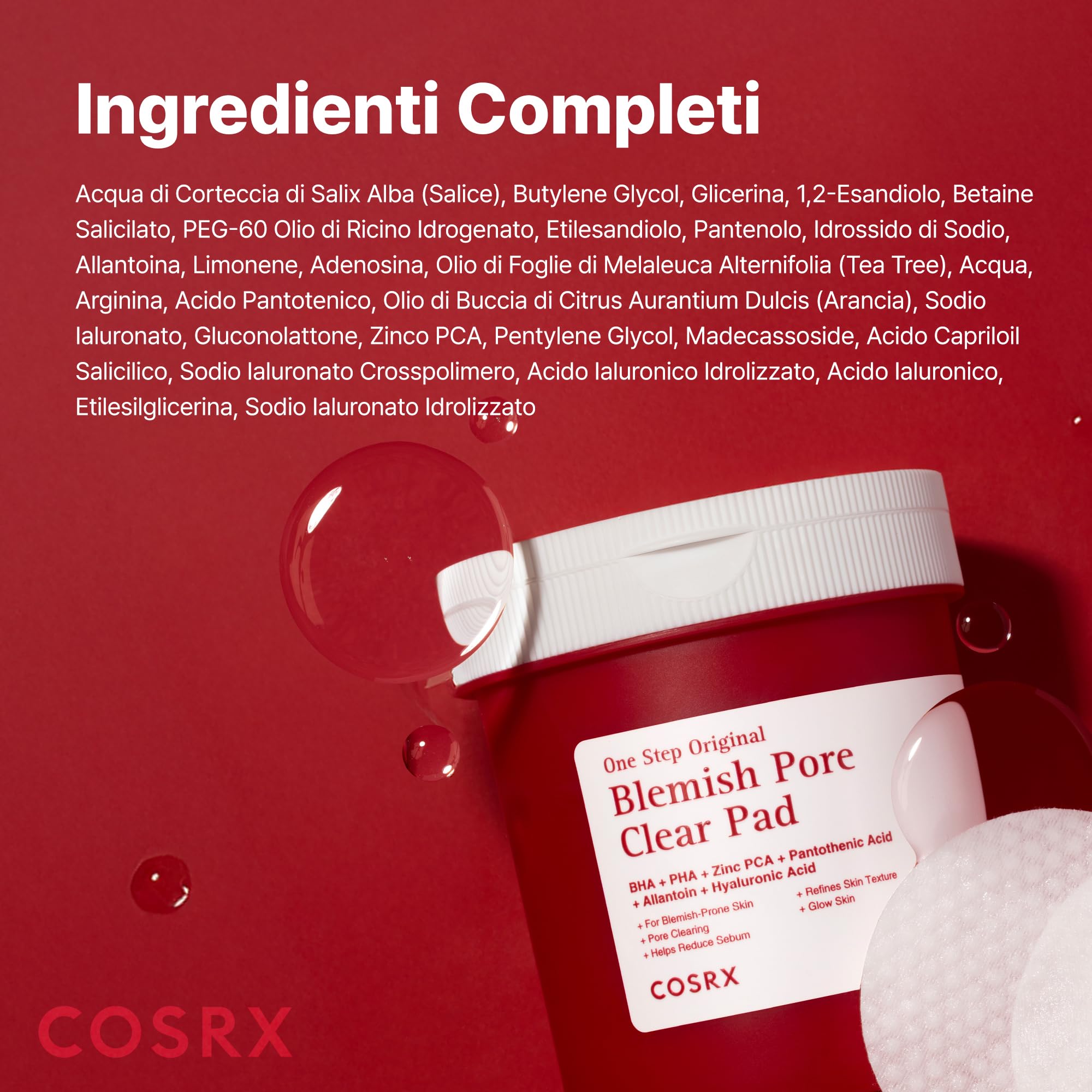COSRX OneStep Original Blemish Pore Clear Pad, 100 cialde, Dual side Face Pad for Exfoliation, Pore Care & Idration with BHA, PHA & Zinc PCA & 5 Acidi ialuronici, coreano Skin Care