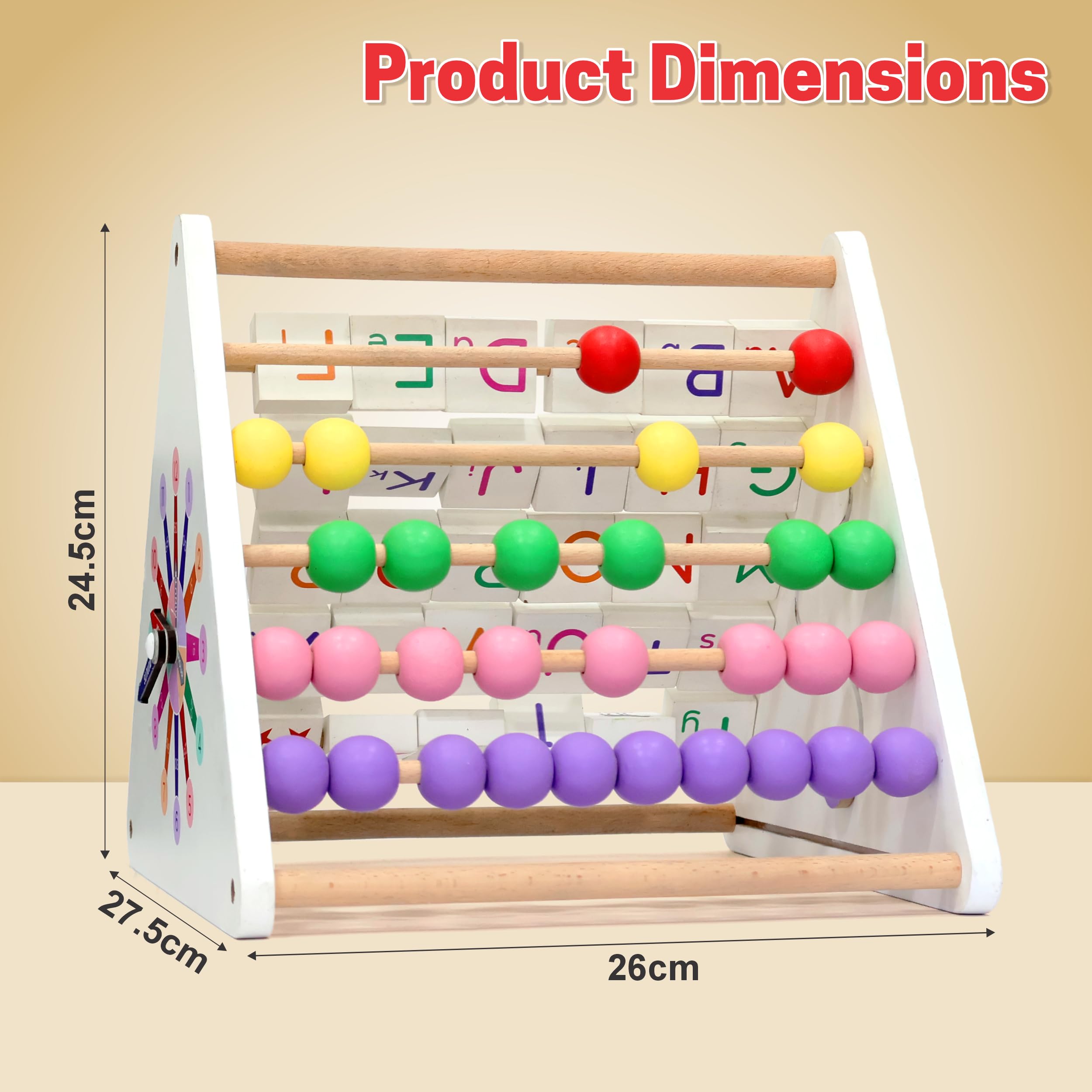 Chanak 5-in-1 Wooden Activity Triangle, Smart Educational Toy, Fun Early Learning Alphabets, Abacus Counting, Writing Board With Wipe & Clean Marker, Clock Learning & Sliding Fish For Kid 1 Year Above - Image 3 thumbnail
