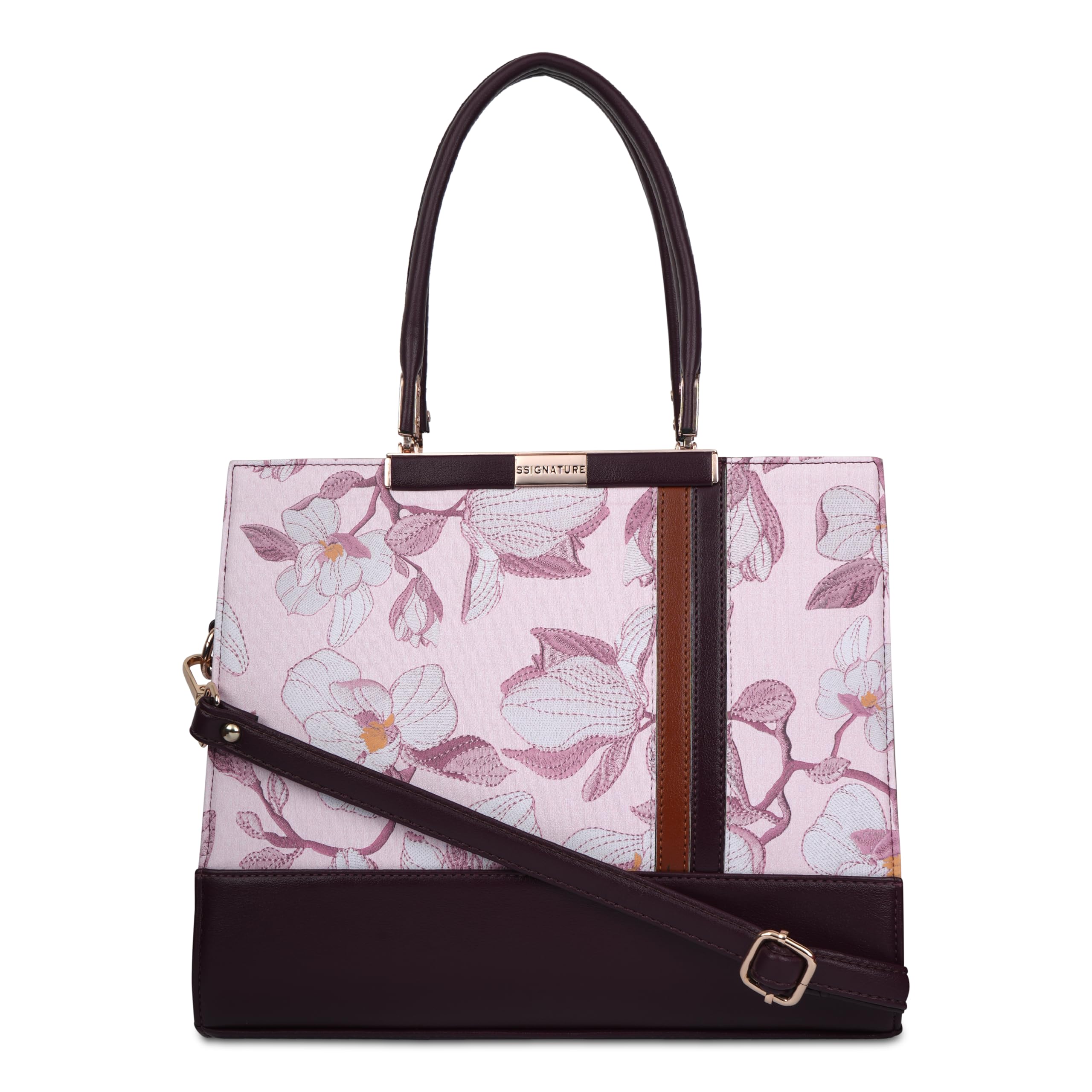 SIGNATURE Women’s Floral Handbag – Elegant Structured Tote with Top Handles & Shoulder Strap, 12” Wide Designer Satchel Purse with Zip Pocket & Metal Hardware-image-36