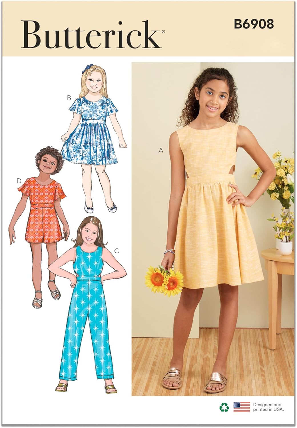 Butterick Easy to Make Girls' Dress, Jumpsuit and Romper Sewing Pattern Packet, Design Code S9127, Sizes 7-8-10-12-14, Multicolor