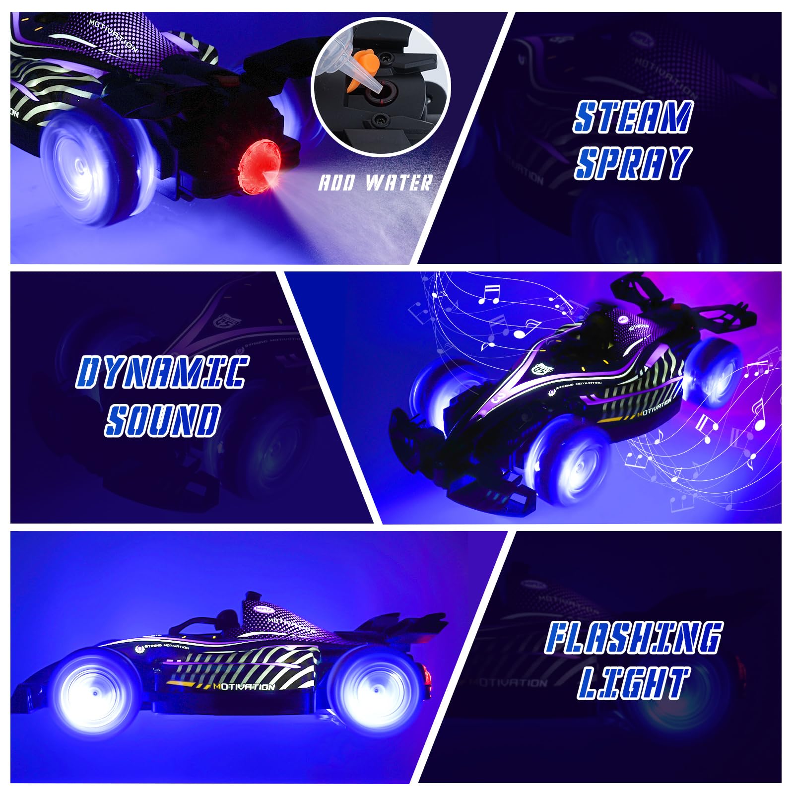 Remote Control Cars, RC Drift Car with Cool LED Light Music and Spray Device Hand Controlled Gesture RC Car Indoor and Outdoor Toys for Kids Christmas Birthday Gift for Boy Girls Age 6+ Years Purple