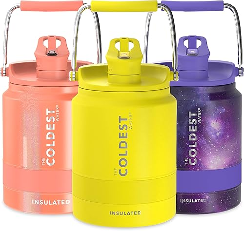 The Coldest Water Bottle - Botella de un galón de agua con tapa superior abatible, con popote, botella de agua de 128 oz (1 galón) (12 galón, Rocket
