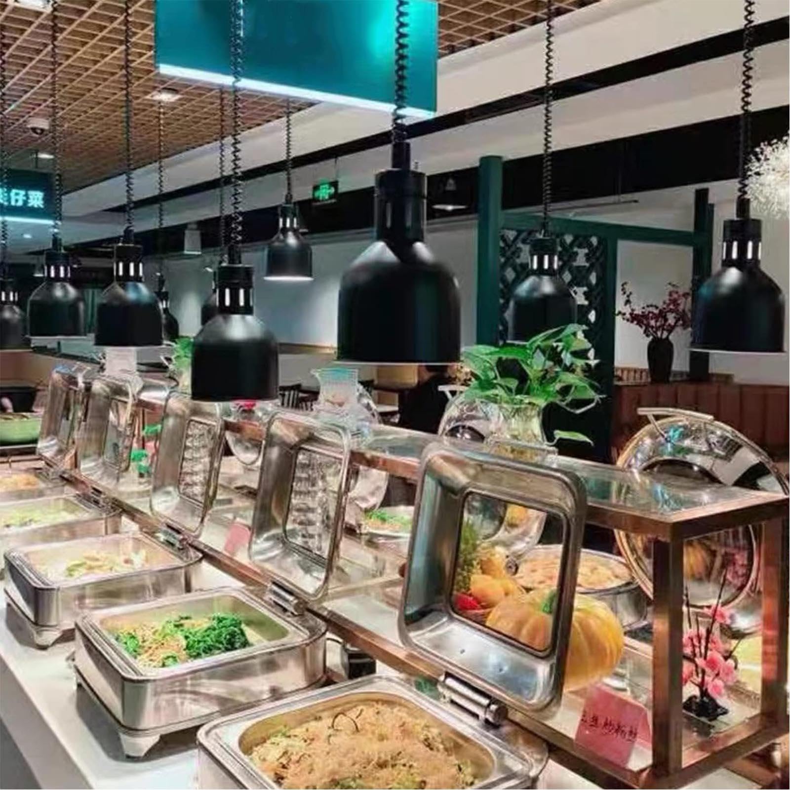 Lámpara Colgante de Calor para Alimentos, 250 Vatios, Luz para Calentar Alimentos, Lámparas para Calentar Alimentos para Buffet, Comerciales para Alimentos Fritos (60-180 Cm),Silver