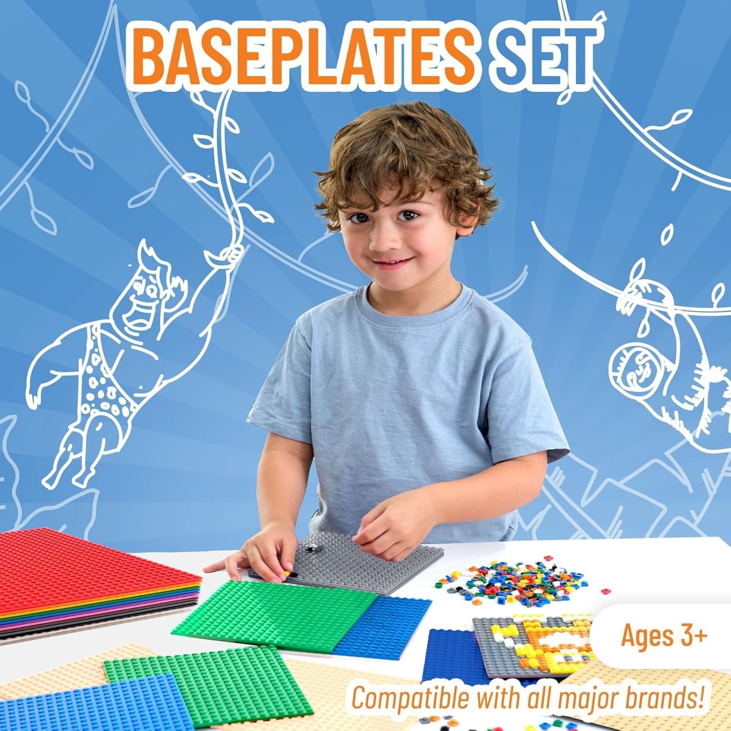 Strictly Briks Stackable Baseplates - 12 Pack 10"x10", 32x32 Studs, Compatible with Lego for Building City Scenes, Foundation, Displays Bricks on Play Table, Kids Gift, Rainbow