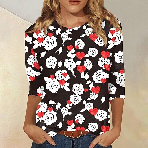 Miniatura 3 de FlekmanArt Womens Valentines Day Sweatshirt Love Heart Graphic Print Pullover Casual 34 Sleeve Valentine's Day Blouse Top
