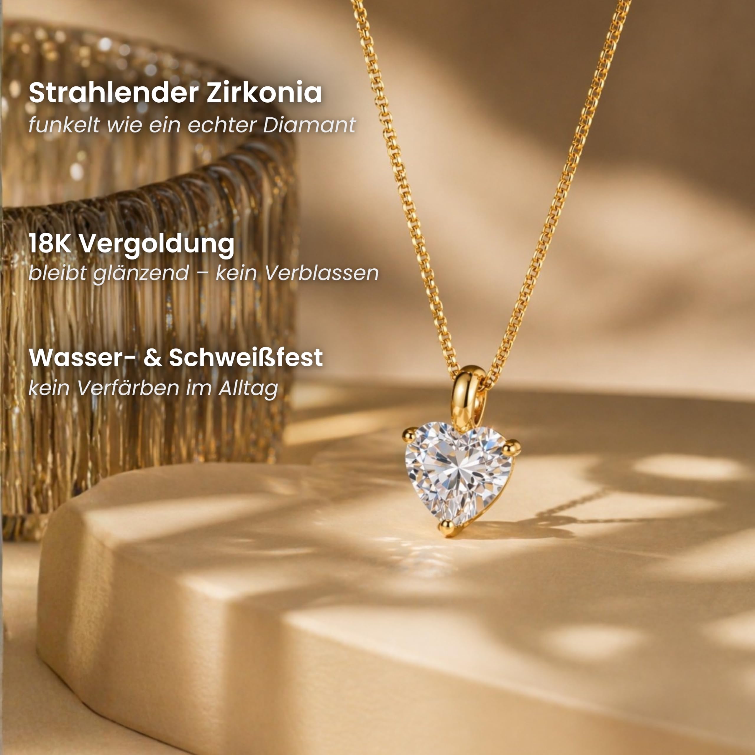 Halskette Damen, Herzkette mit Zirkonia, Gold- oder Silberkette