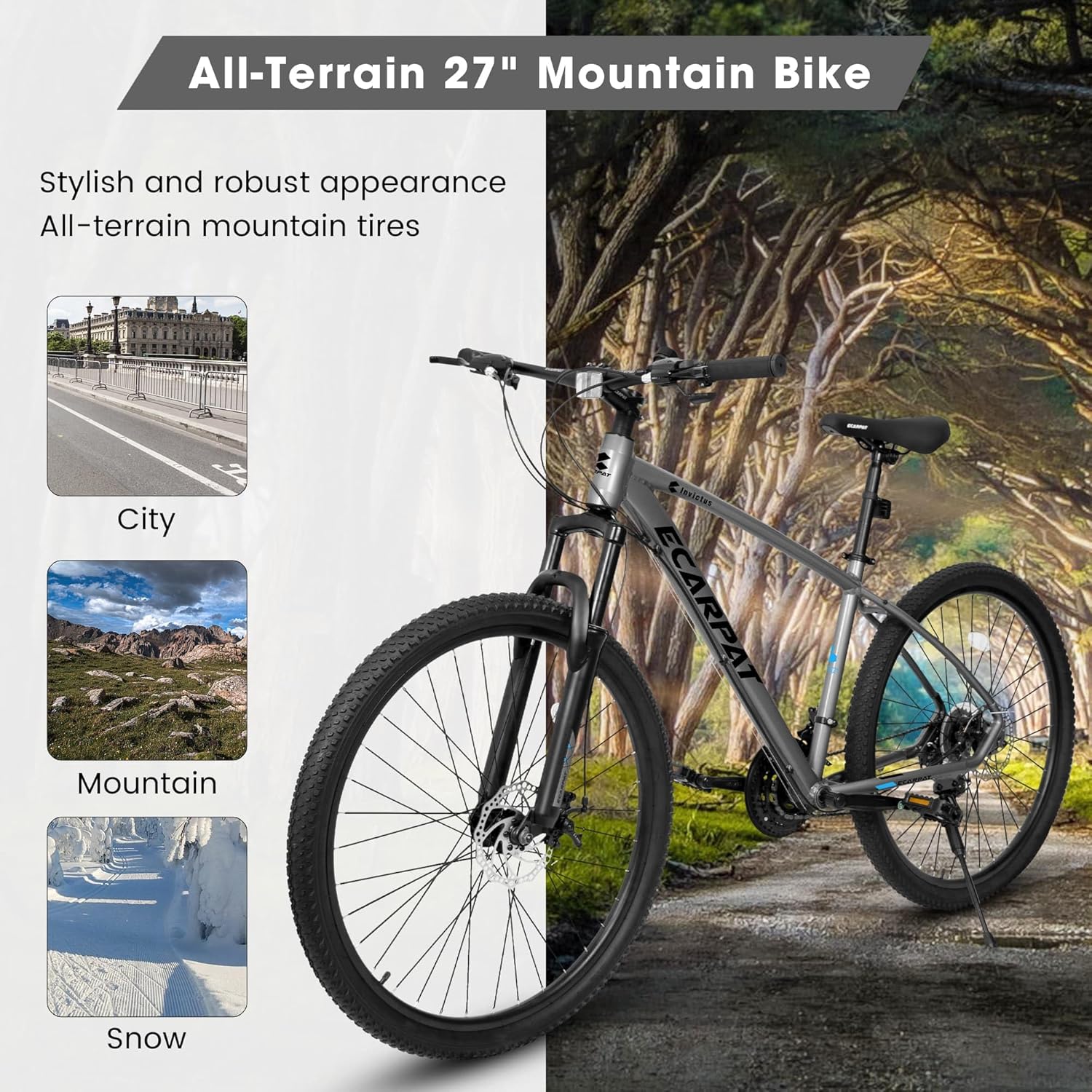 ZeHuoGe All-Terrain 27 Inch Mountain Bike 21 Speed, Suspension Fork, Aluminum Frame Disc Brake, Mountain Bicycle for Men and Women