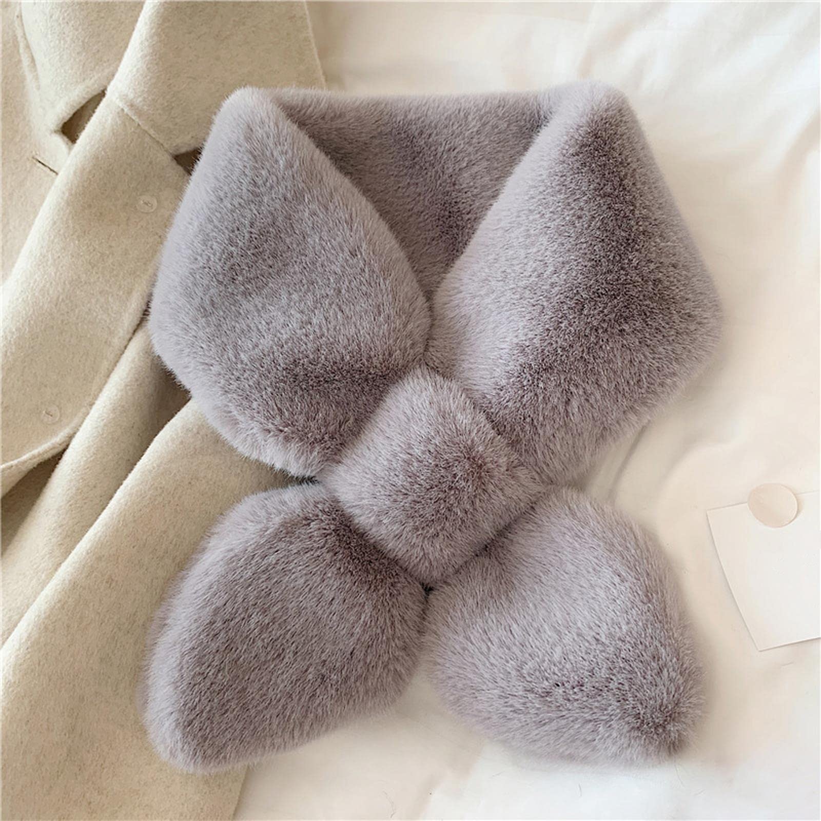 MOGSA Bufandas falsas de piel de conejo para mujer, bufanda gruesa de invierno para otoño