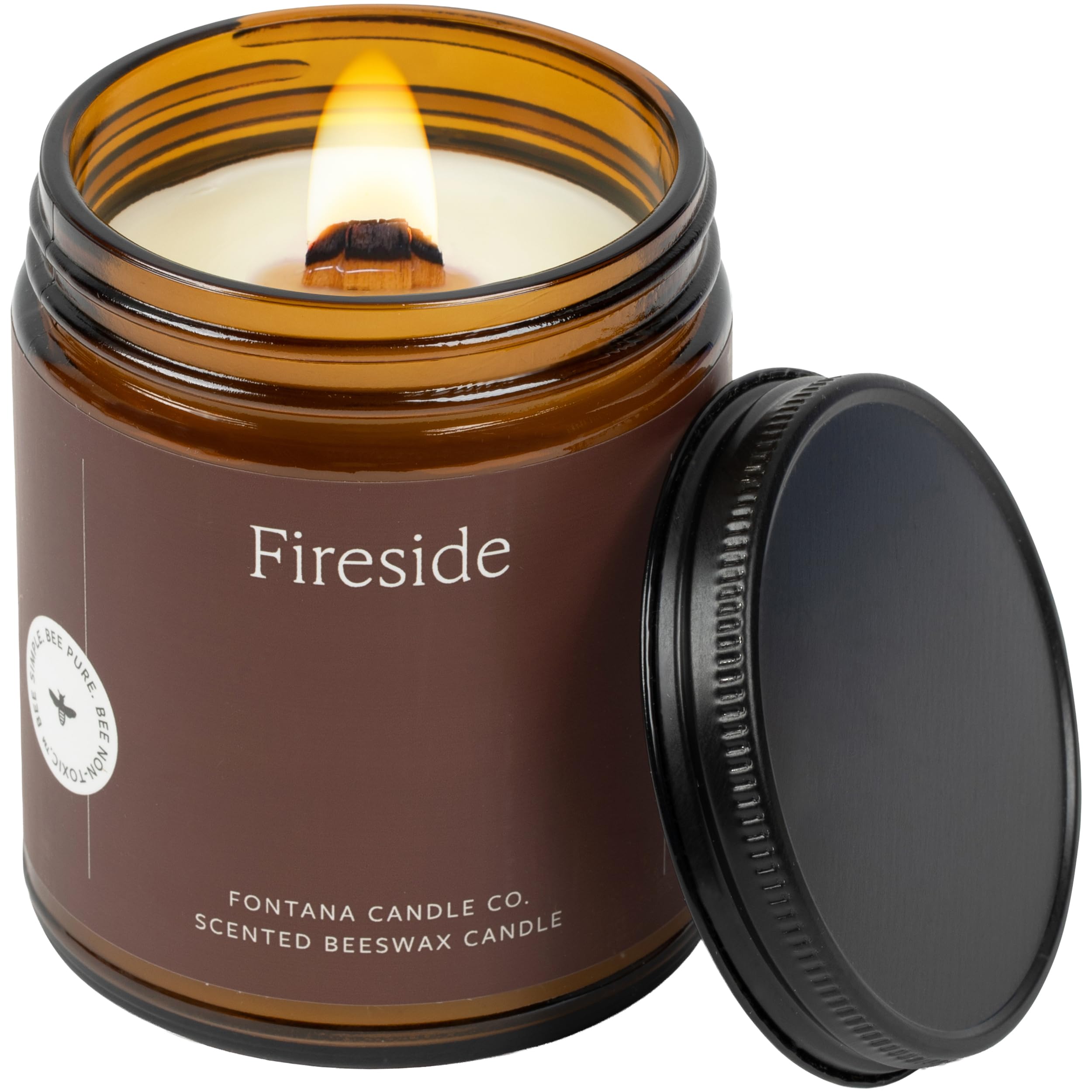 Fontana Candle Co Wood Wick Beeswax Jar Candles, Fireside - Made with Coconut Oil & Pure Essential Oils – Clean Burn, Long Lasting and Non-Toxic