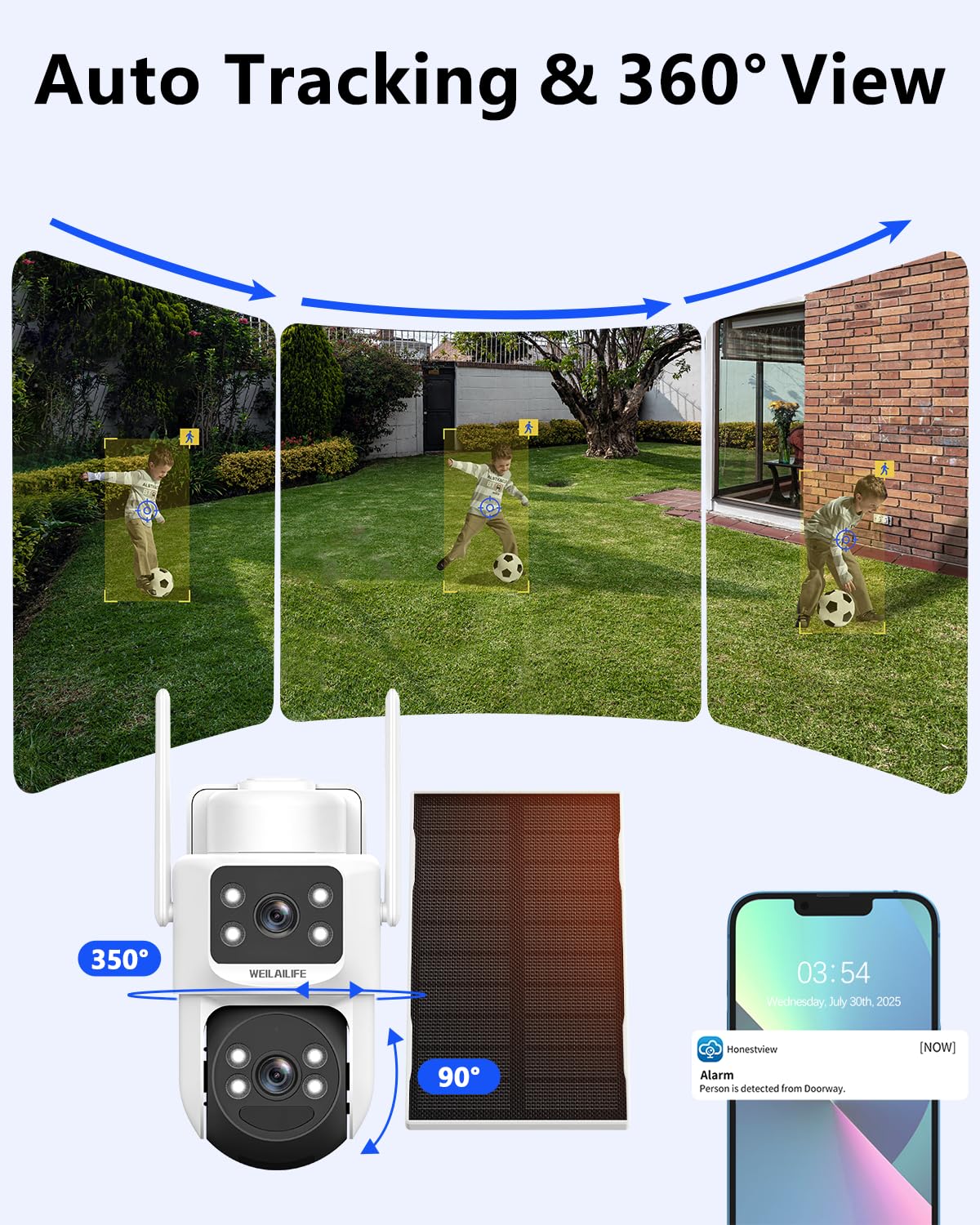 WEILAILIFE 【Sistema di sicurezza tutto in uno】 Telecamere di sicurezza da 4 MP wireless per esterni, sistema di telecamere di sicurezza PTZ ad energia solare, sistema di videosorveglianza domestica