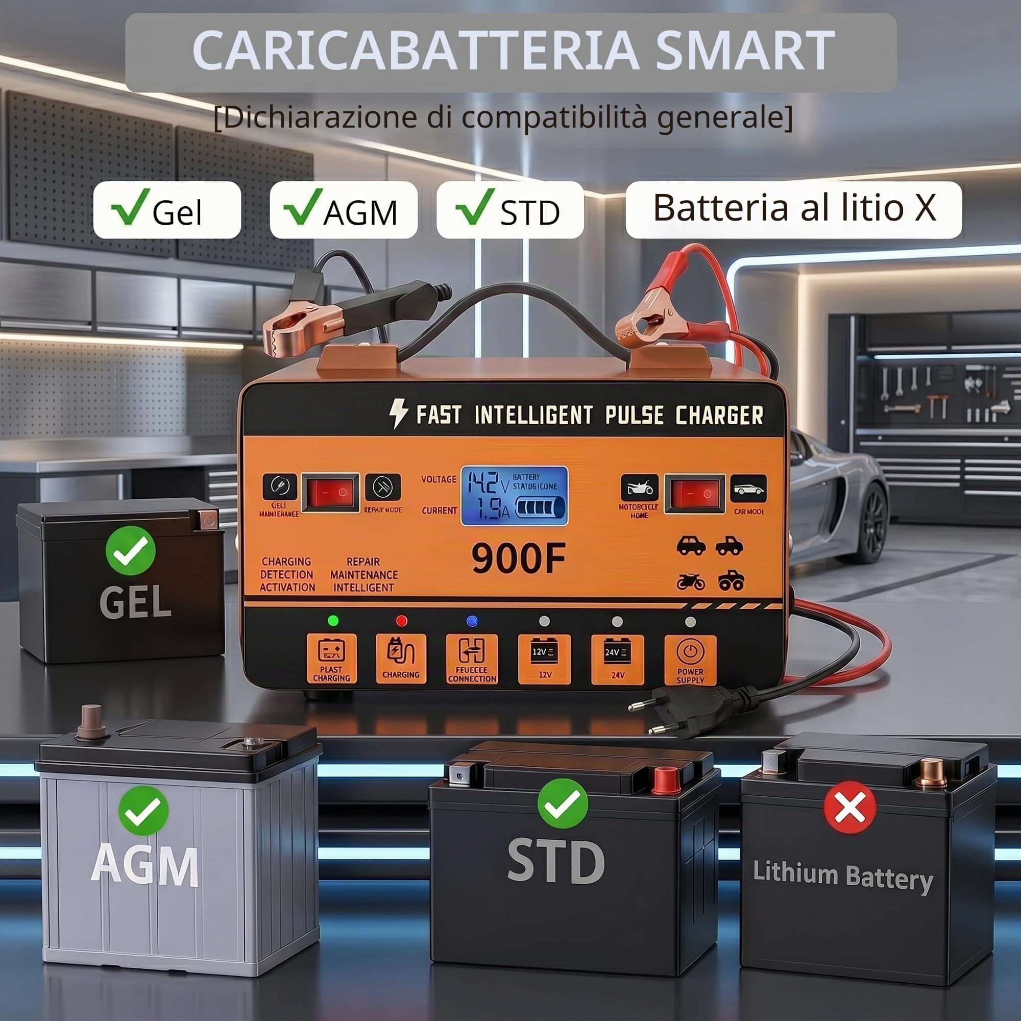 Caricabatteria da 12 V 24 V Puls Intelligente – Caricatore di riparazione automatico con modalità estiva e protezione a 6 livelli, per auto, camion, moto, scooter e barche