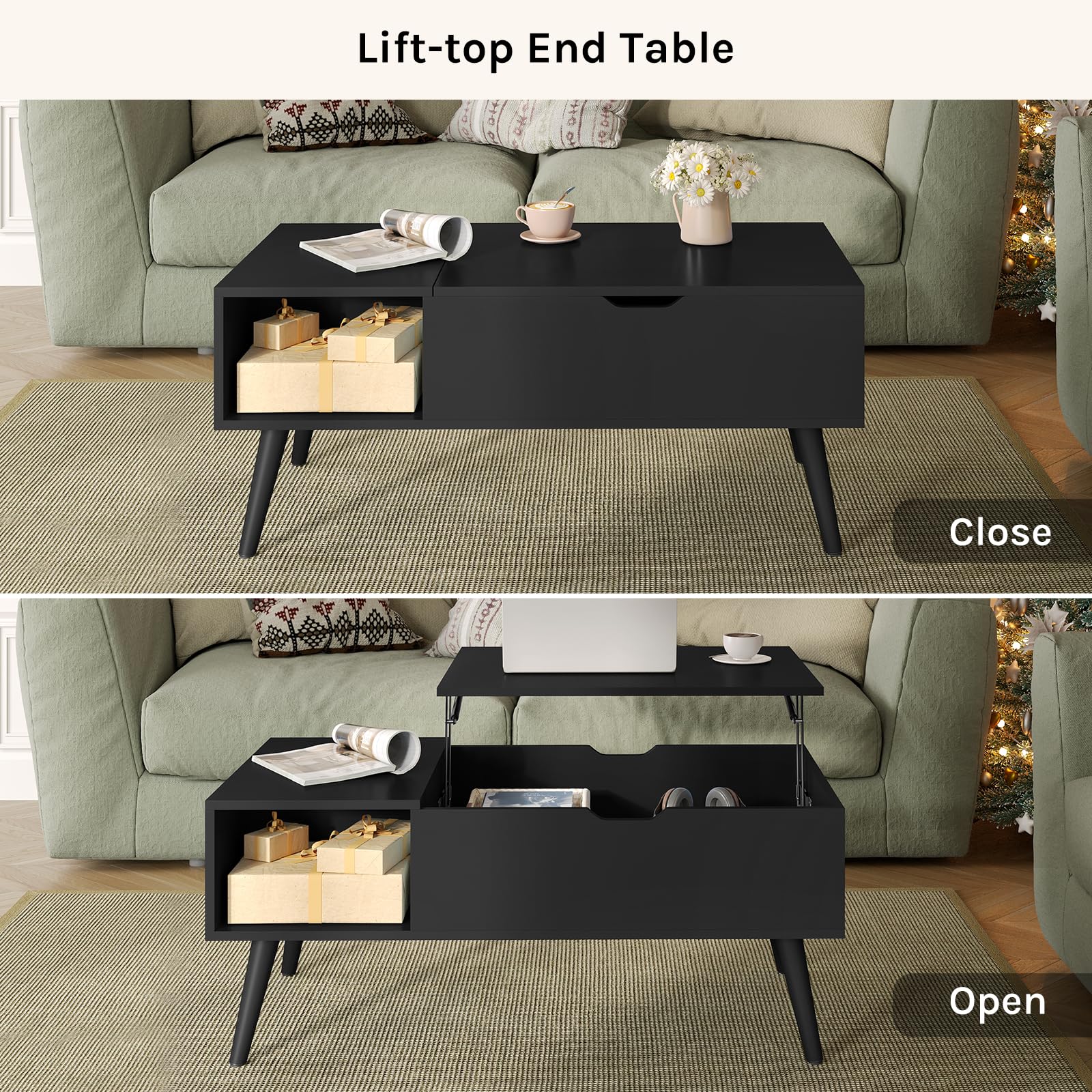 GOPLUS Salontafel in hoogte verstelbaar, koffietafel met opklapbaar tafelblad, salontafel met opbergruimte en open vakken, woonkamertafel, hout, voor kantoor, woonkamer, 80 x 40 x 46-60 cm, zwart GOPLUS Salontafel in hoogte verstelbaar, koffietafel met opklapbaar tafelblad, salontafel met opbergruimte en open vakken, woonkamertafel, hout, voor kantoor, woonkamer, 80 x 40 x 46-60 cm, zwart