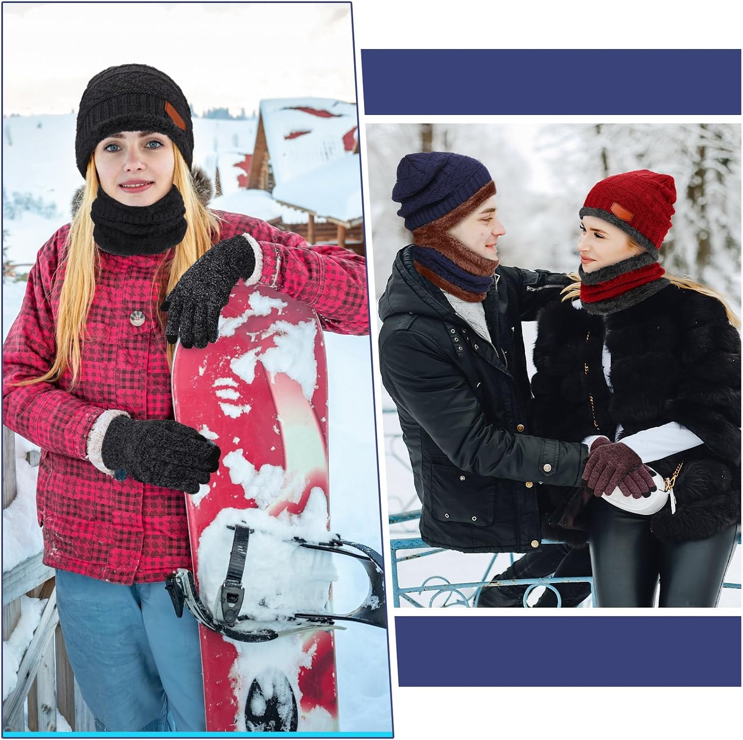 16 Pcs Winter Hat Scarf Gloves Sock Set Knit Beanie Cap Neck Warmer Touchscreen Slouchy Skull Mittens Circle for Women Men - Image 7